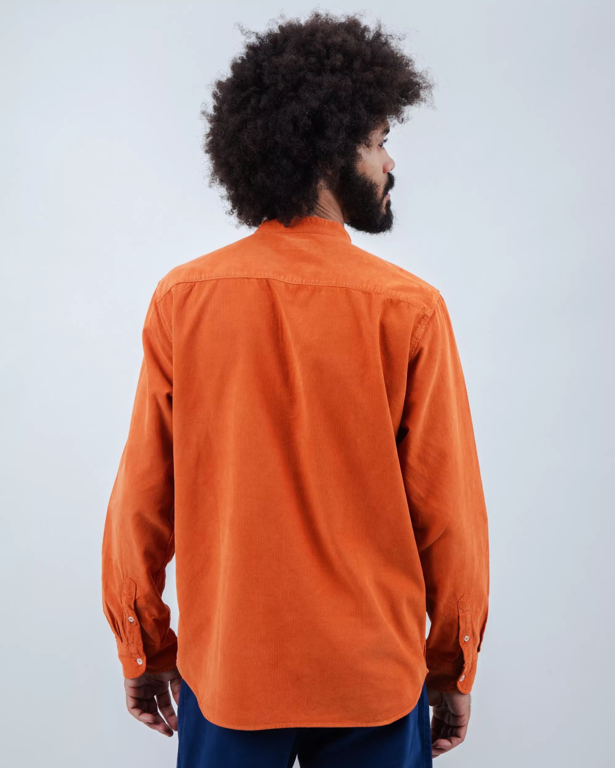 Babycord Japanese Mao Cotton Shirt Burnt Orange - Image 4