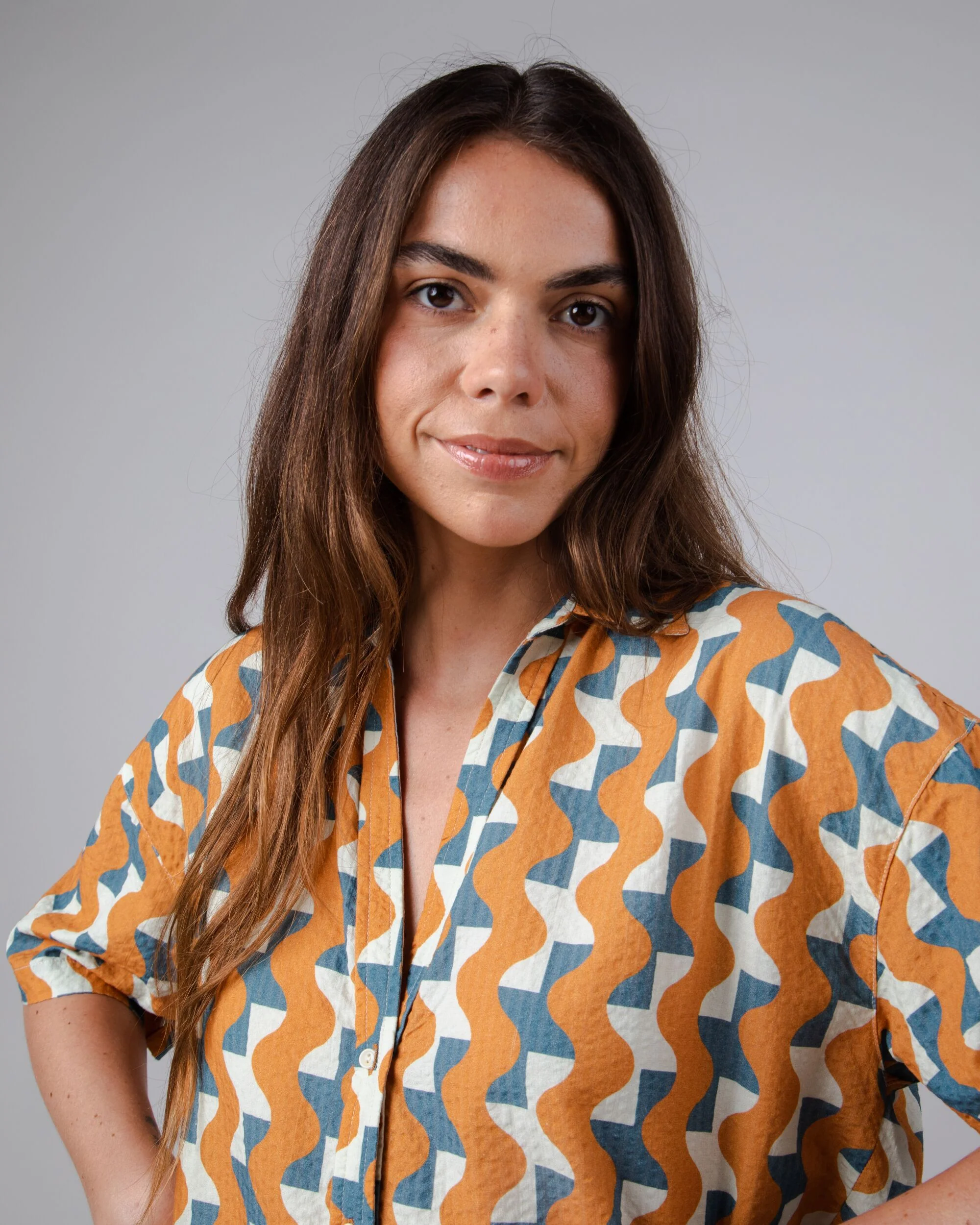 Big Tiles Cropped Blouse Ochre - Image 6