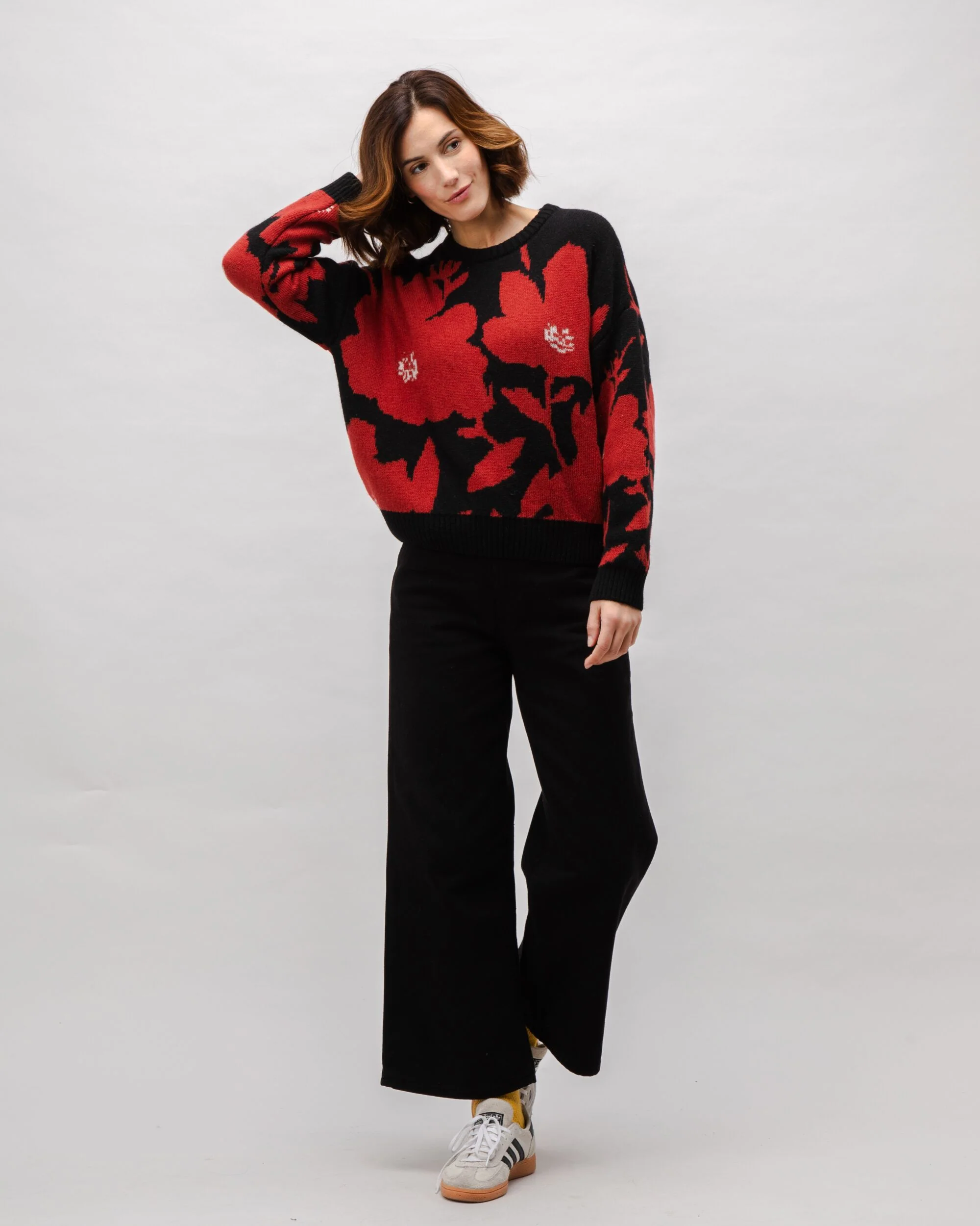 Bloom Jacquard Wool Cashmere Sweater Black - Image 3