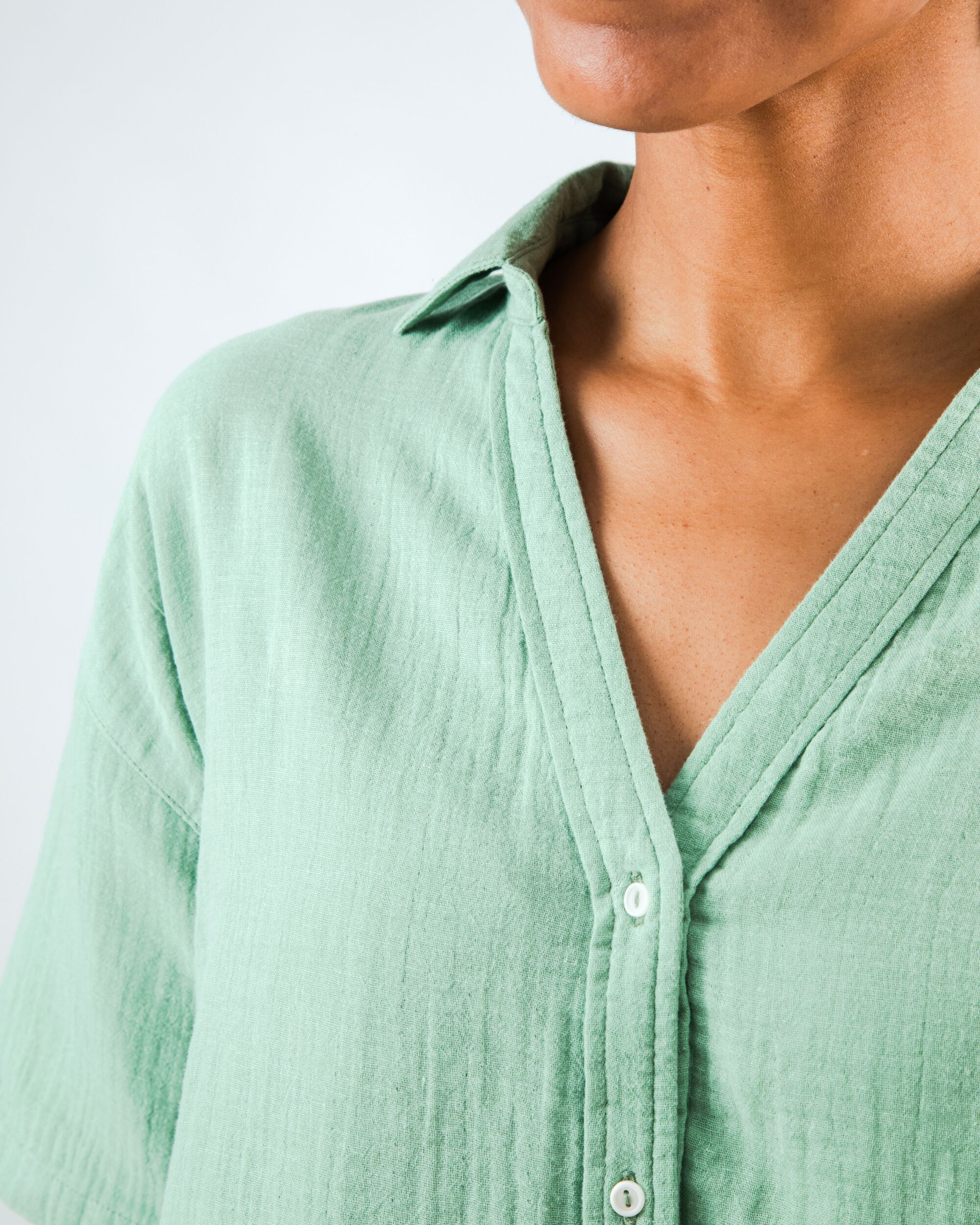 Bubble Cropped Blouse Light Green - Image 3