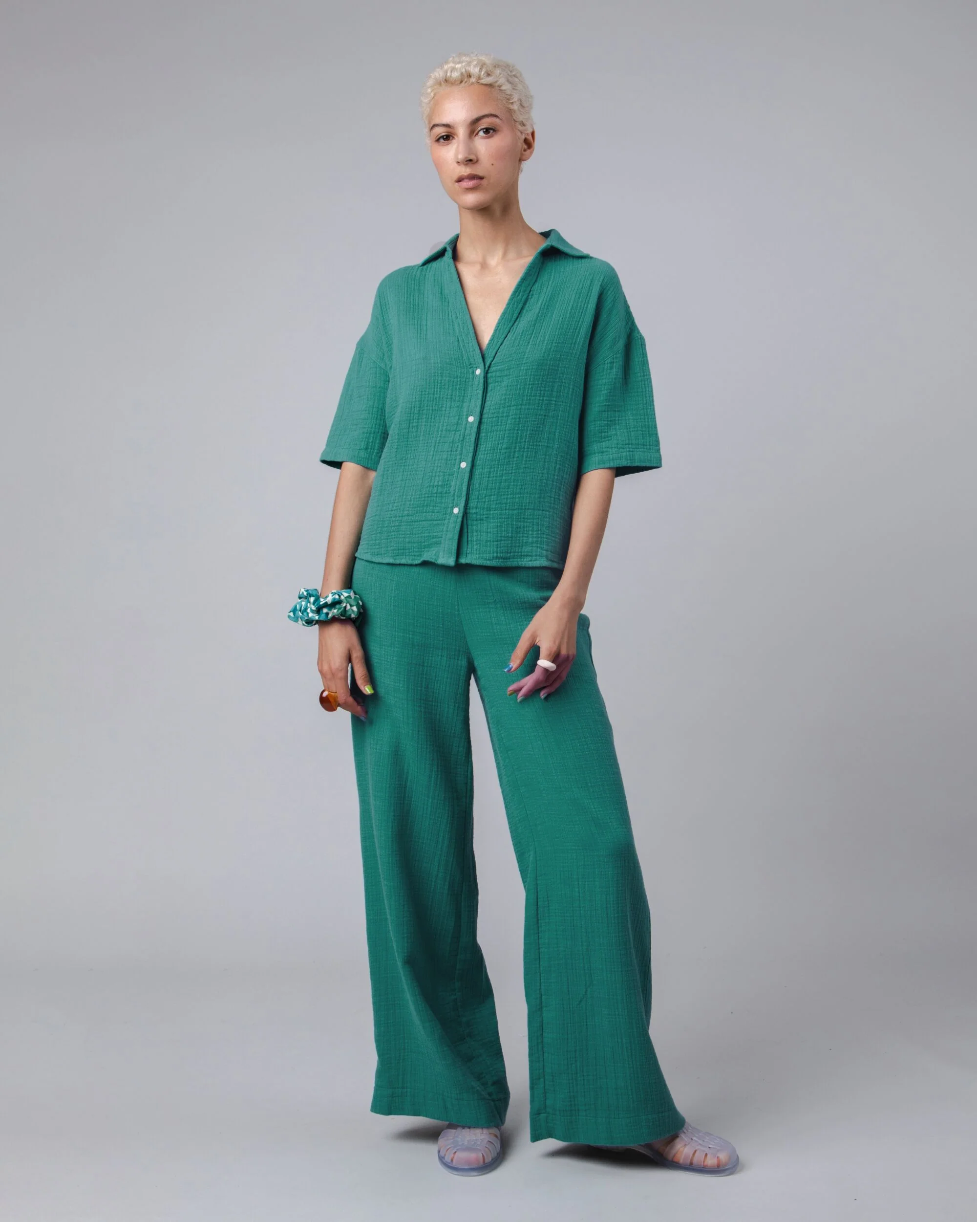Bubble Wide Leg Pants Green - Image 2
