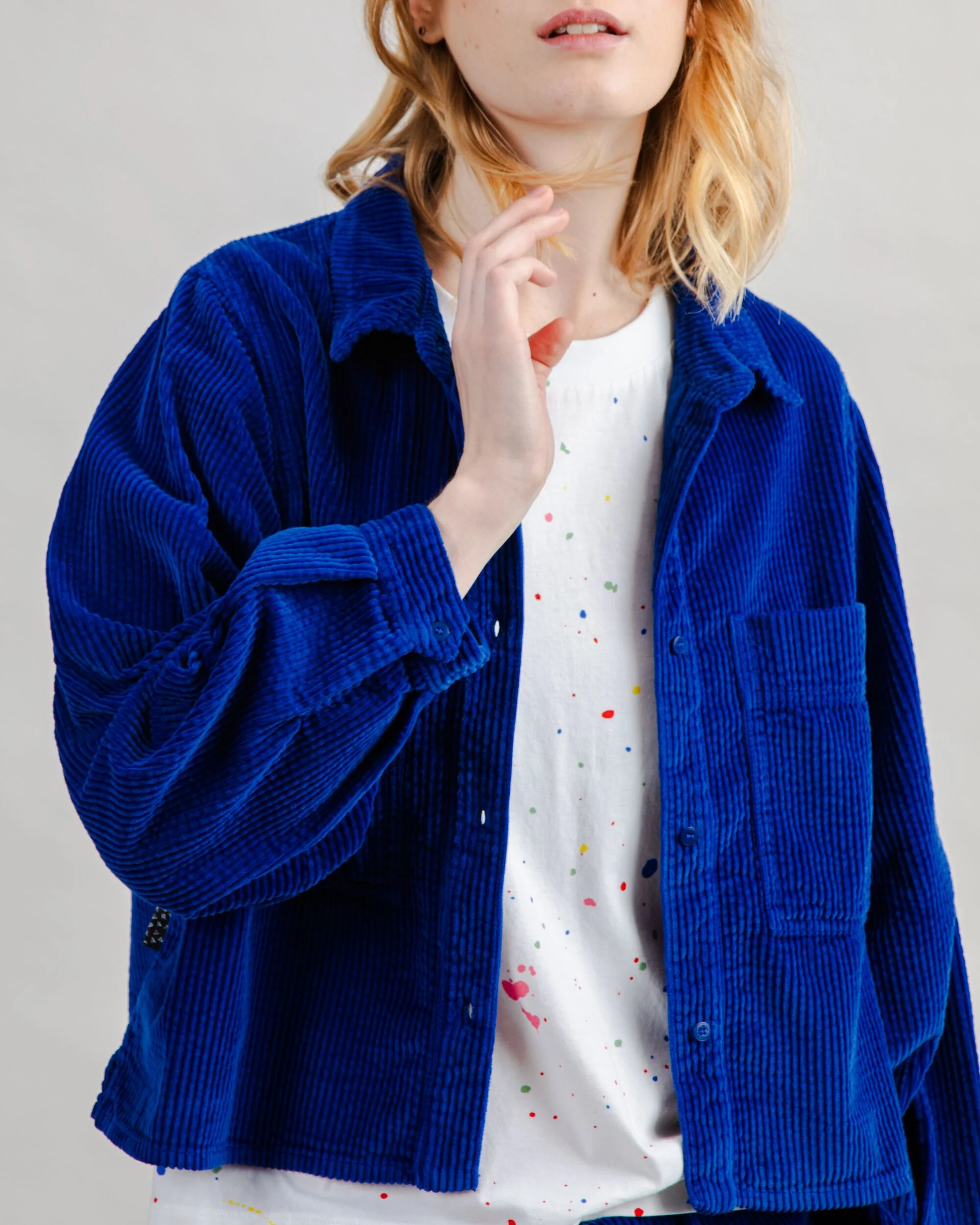 Corduroy Boxy Shirt Blue - Image 4