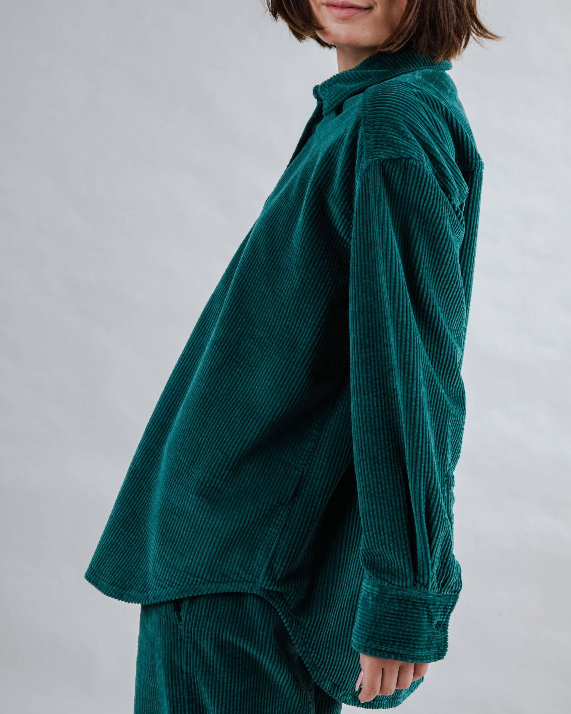 Corduroy Long Overshirt Green - Image 8