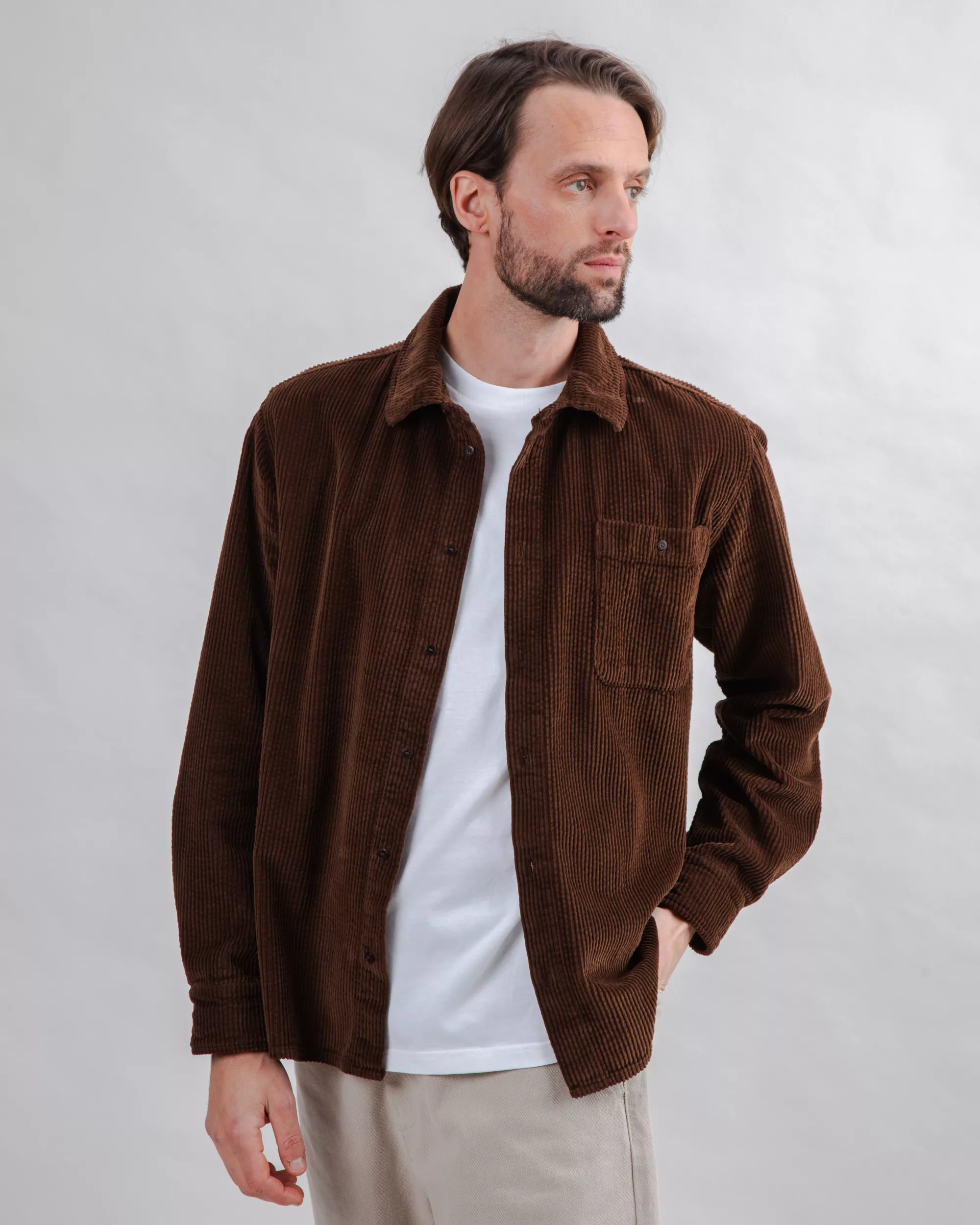 Corduroy Overshirt Chocolate - Image 2