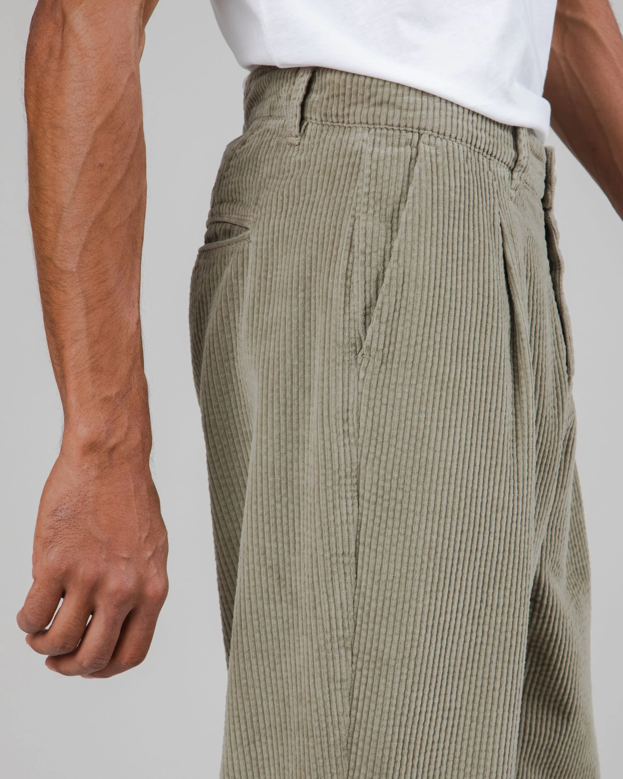 Corduroy Pleated Pants Pale Green - Image 3