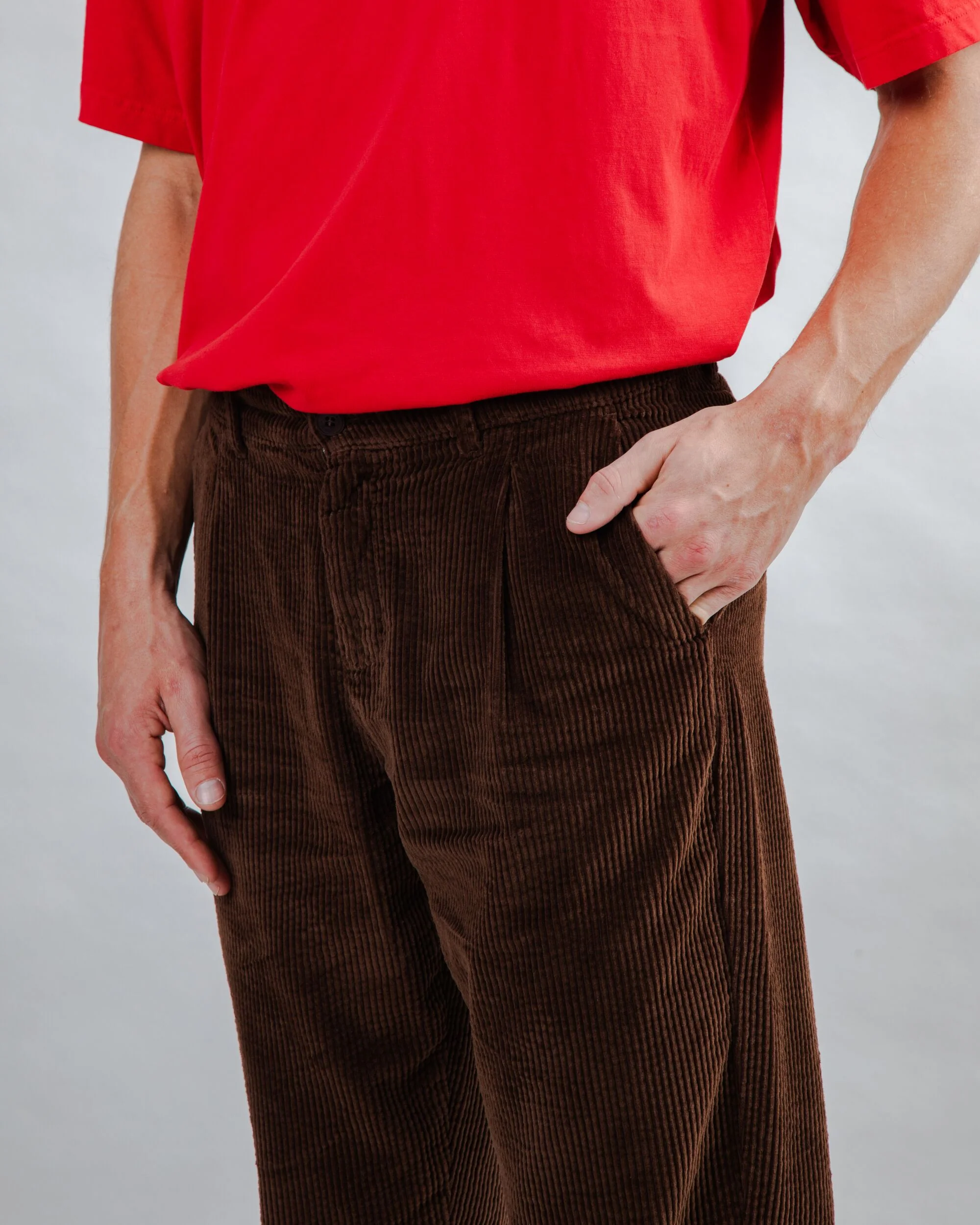 Corduroy Pleated Chino Pants Chocolate - Image 2