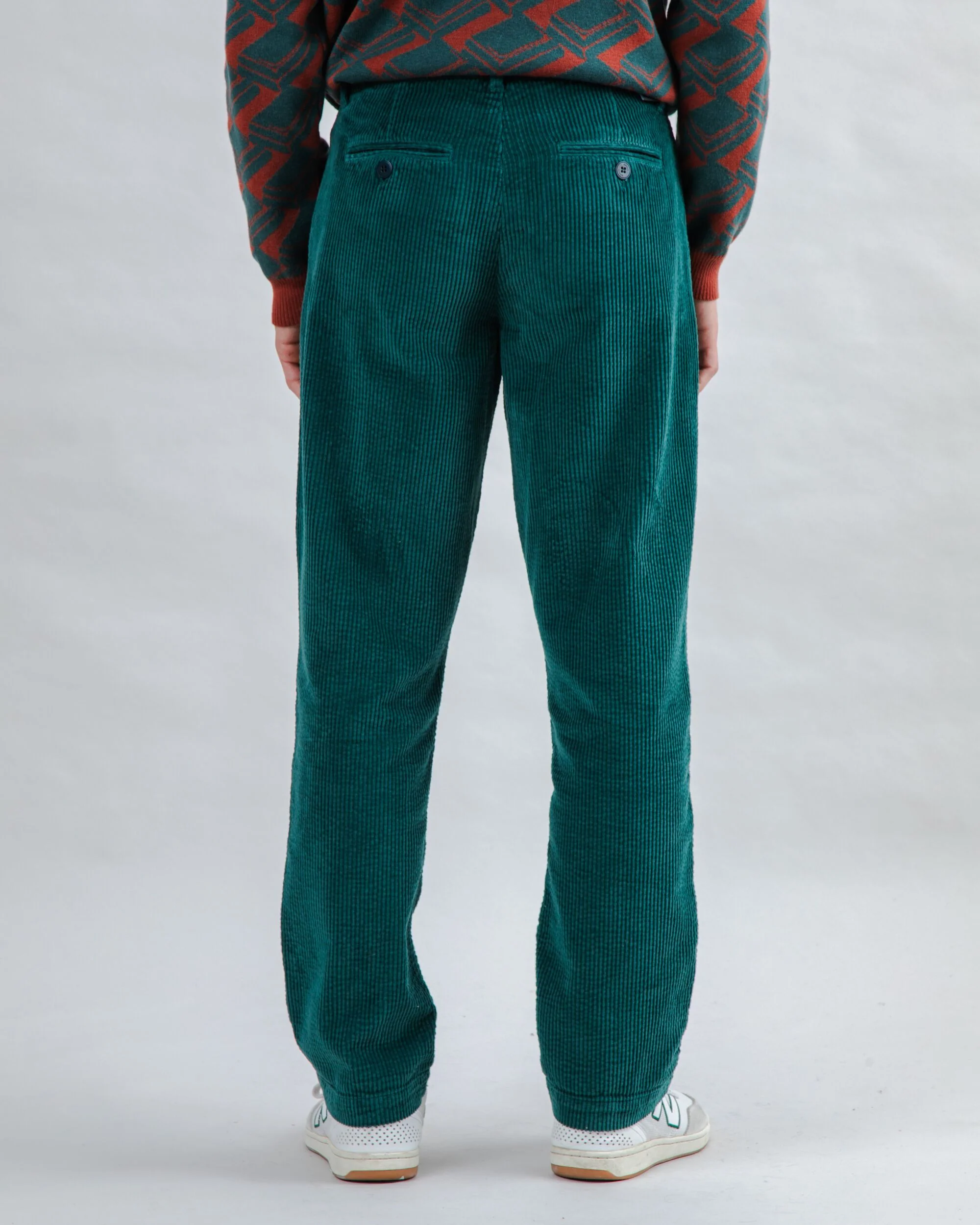 Corduroy Pleated Chino Pants Forest Green - Image 4