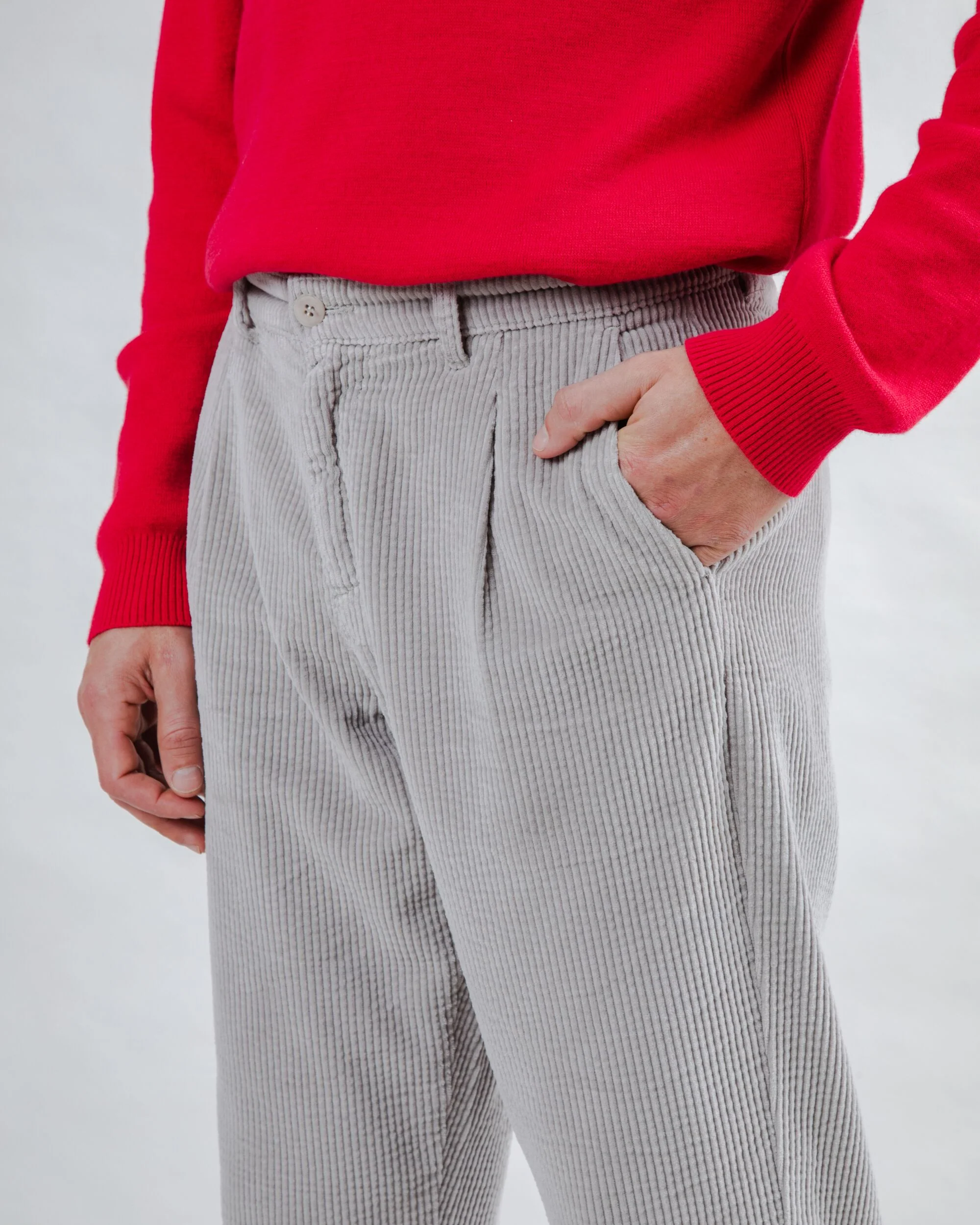 Corduroy Pleated Chino Pants Grey - Image 2