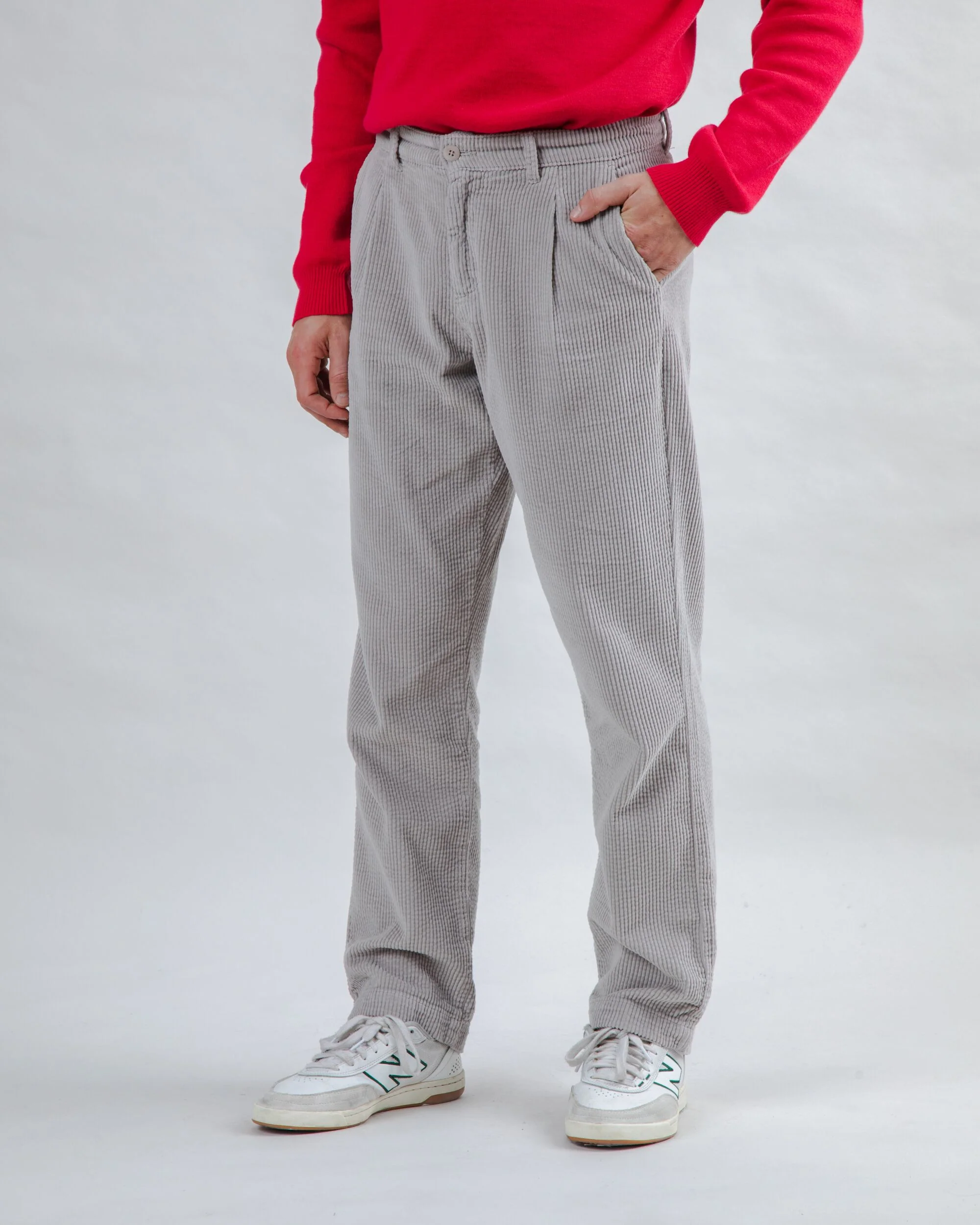 Corduroy Pleated Chino Pants Grey - Image 6