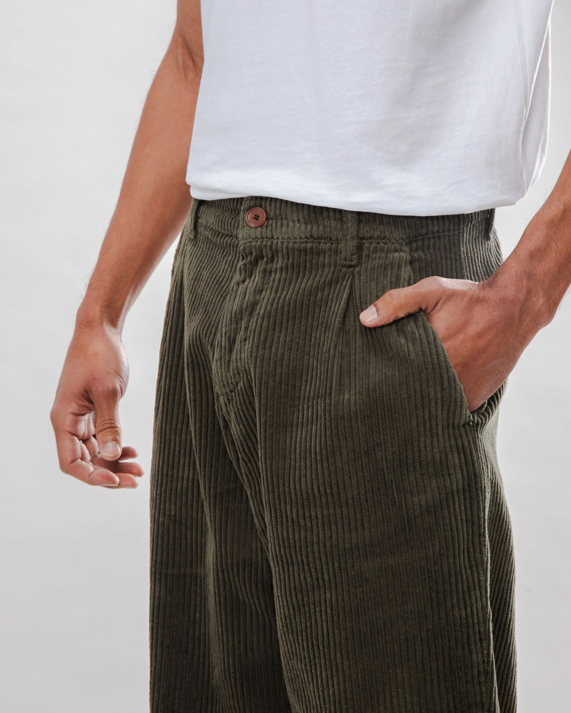 Corduroy Pleated Chino Pants Stone Green - Image 3