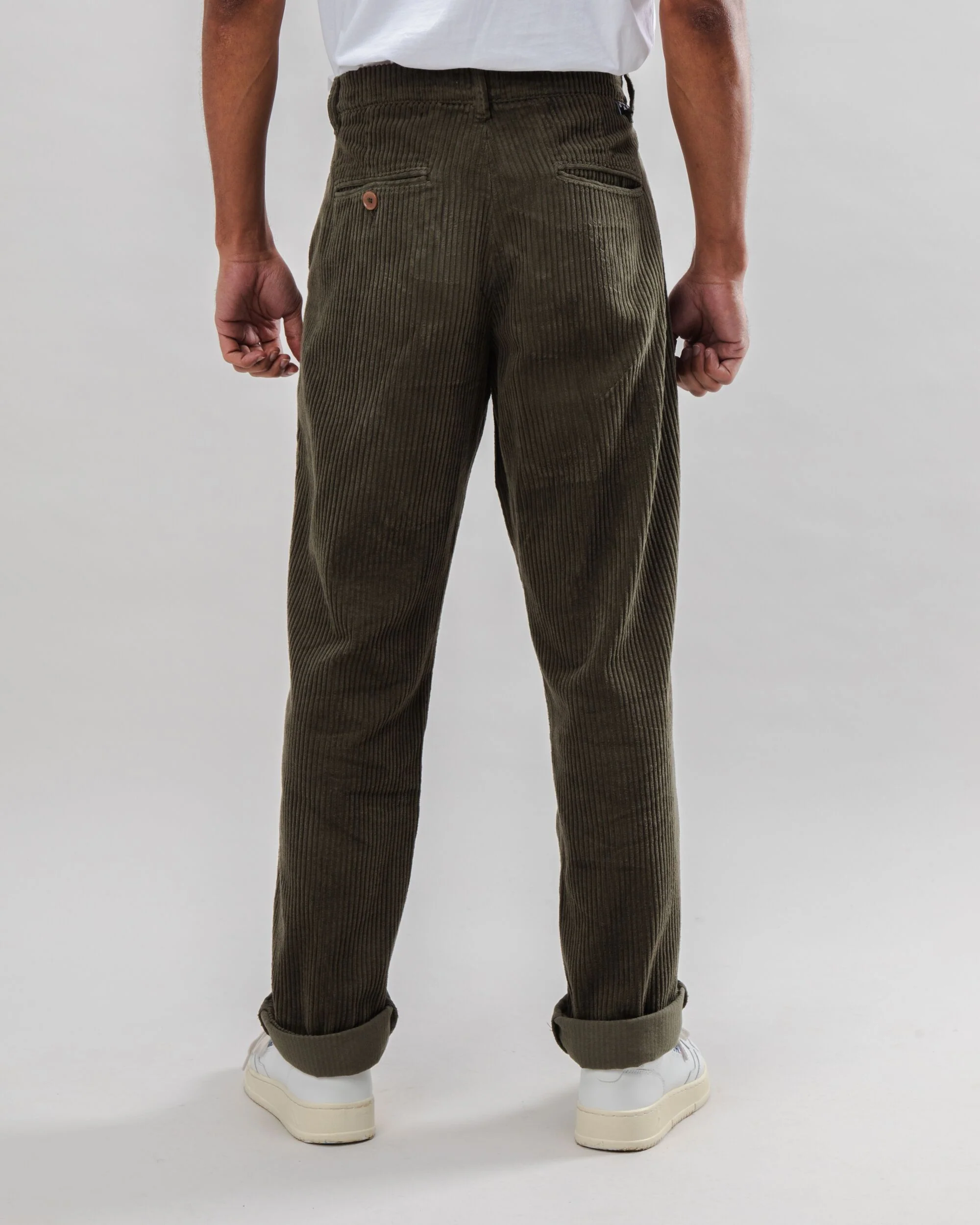 Corduroy Pleated Chino Pants Stone Green - Image 4