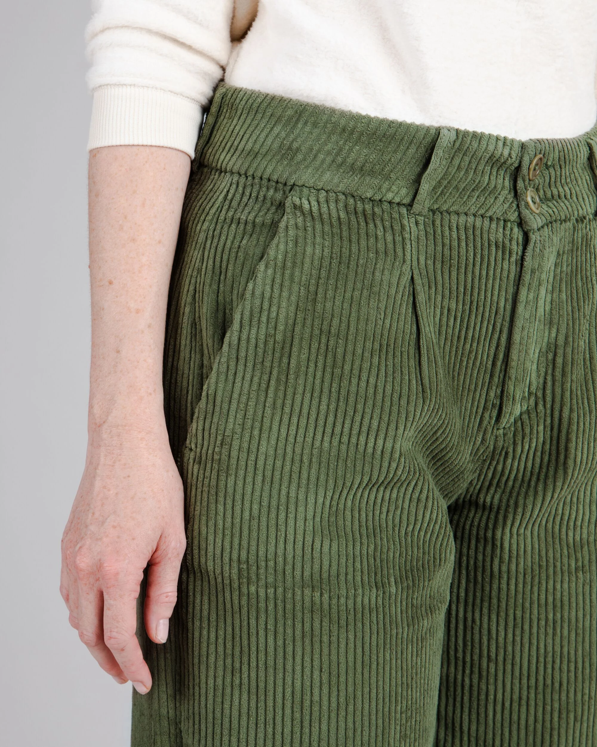 Corduroy Pleated Pants Stone Green - Image 3