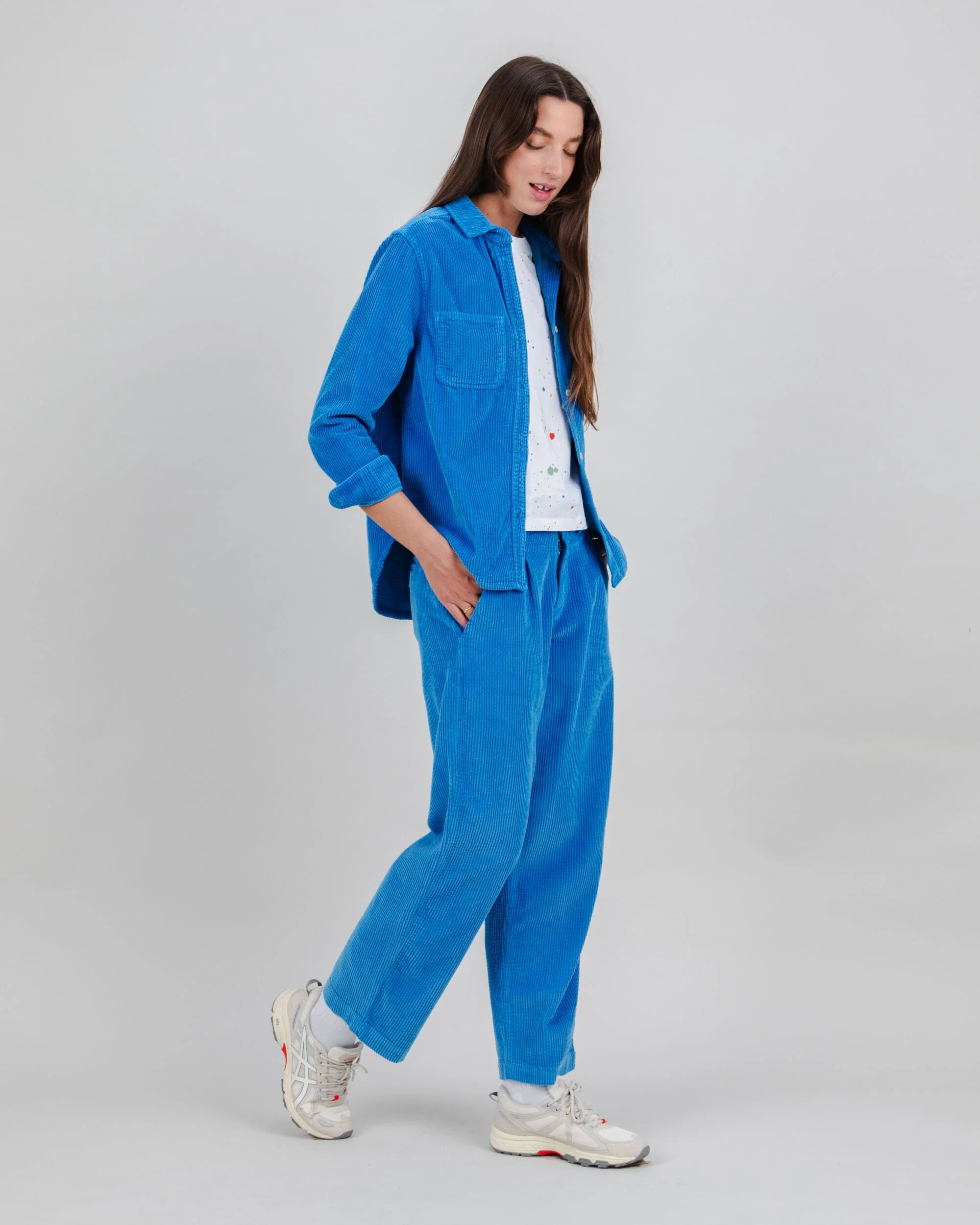 Corduroy Pleated Pants Blue - Image 3