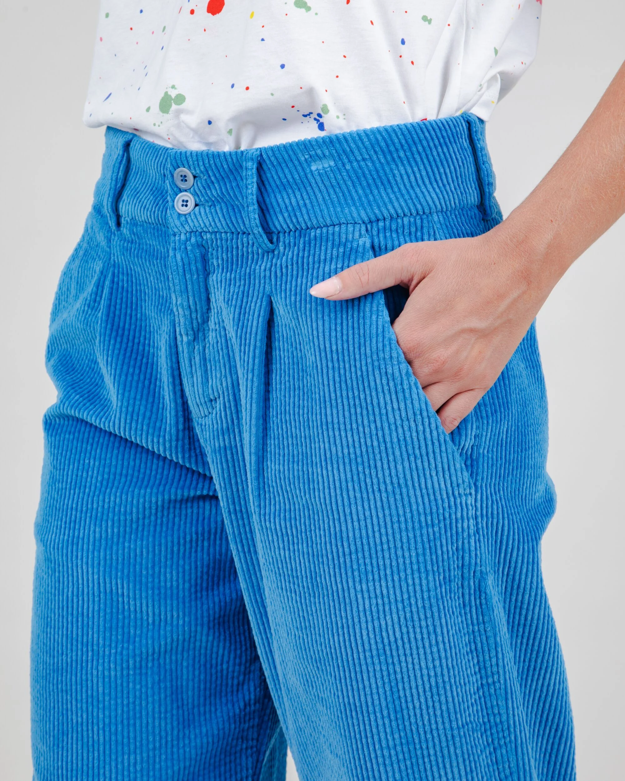 Corduroy Pleated Pants Blue - Image 4