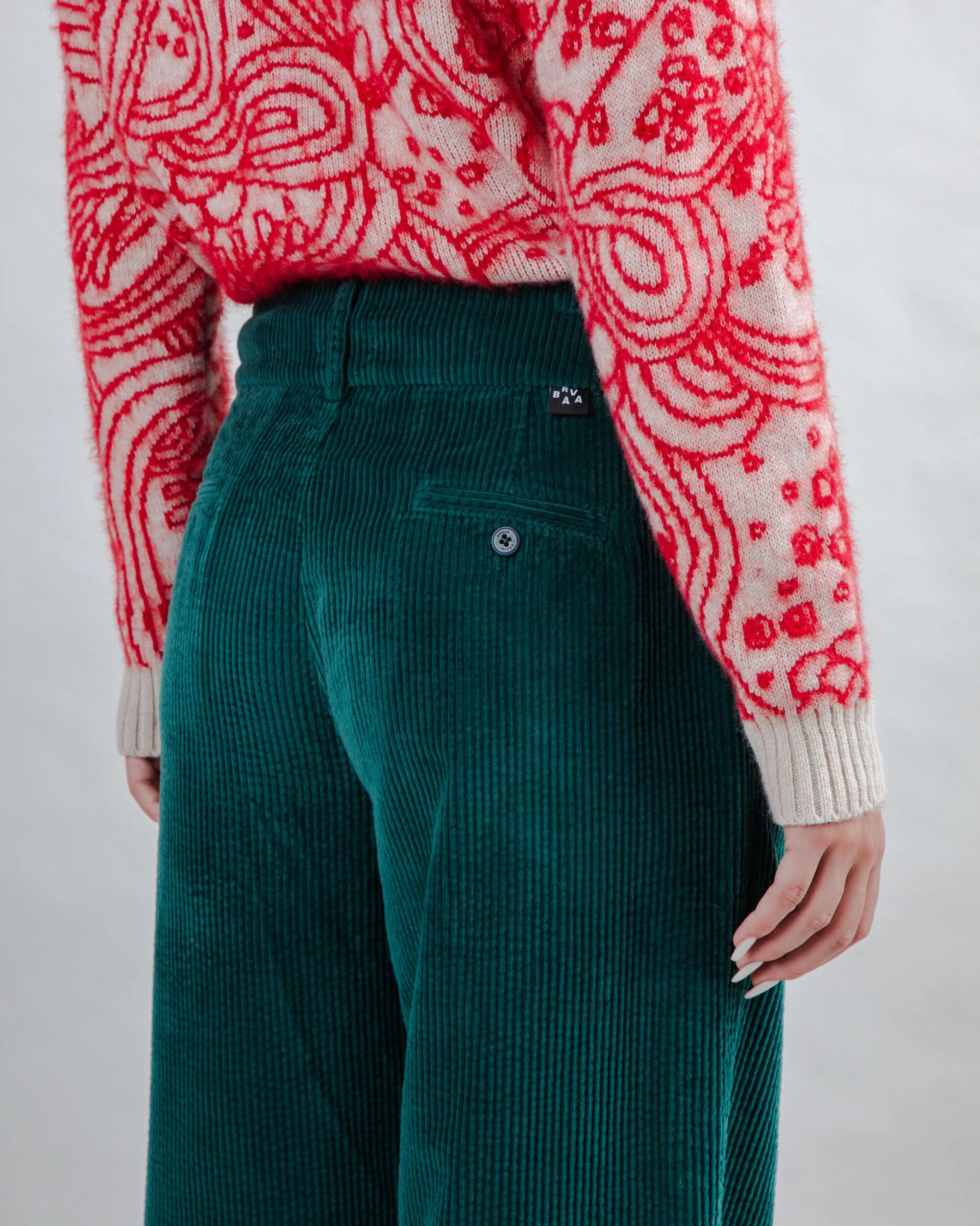 Corduroy Pleated Pants Dark Green - Image 2