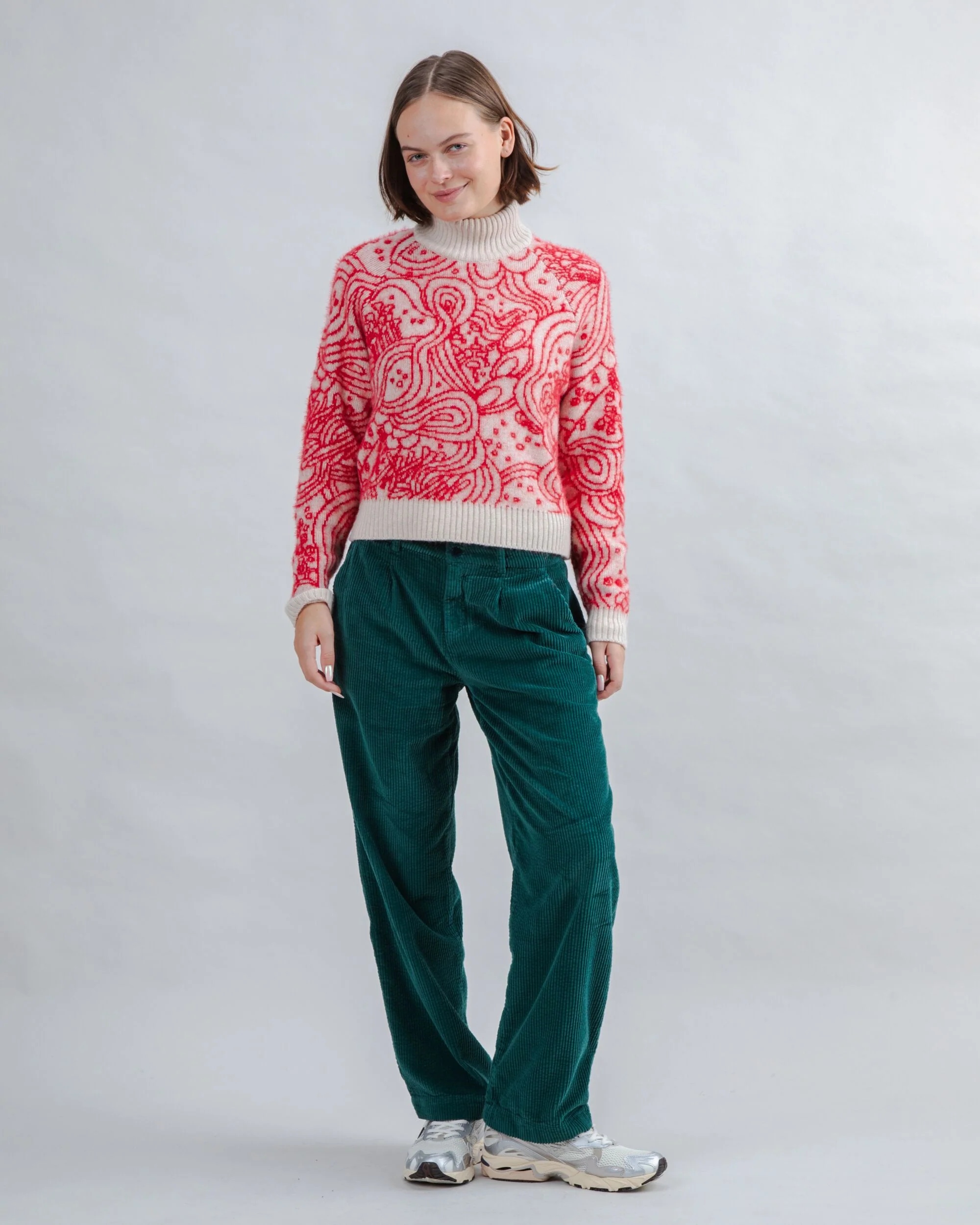 Corduroy Pleated Pants Dark Green - Image 3