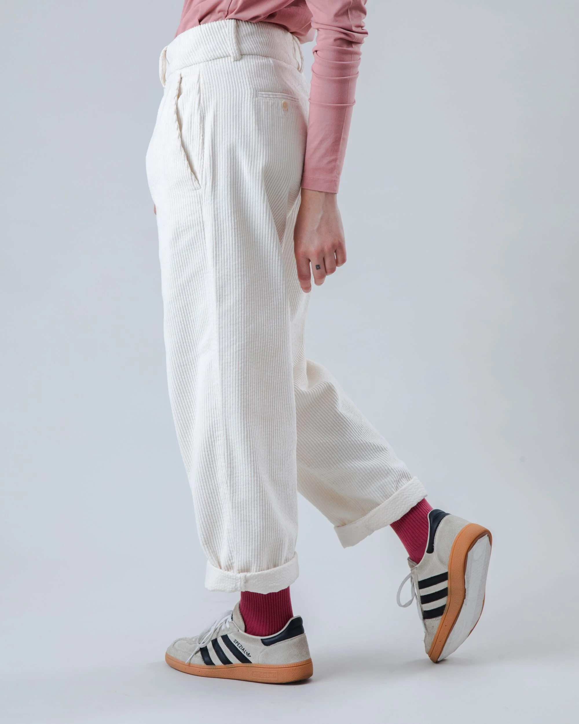 Corduroy Pleated Pants Ecru - Image 2