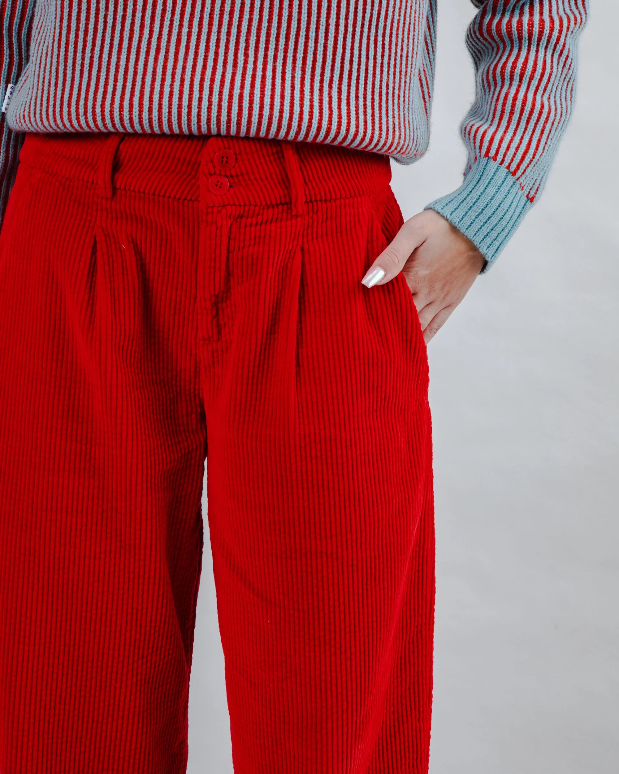 Corduroy Pleated Pants Red - Image 4