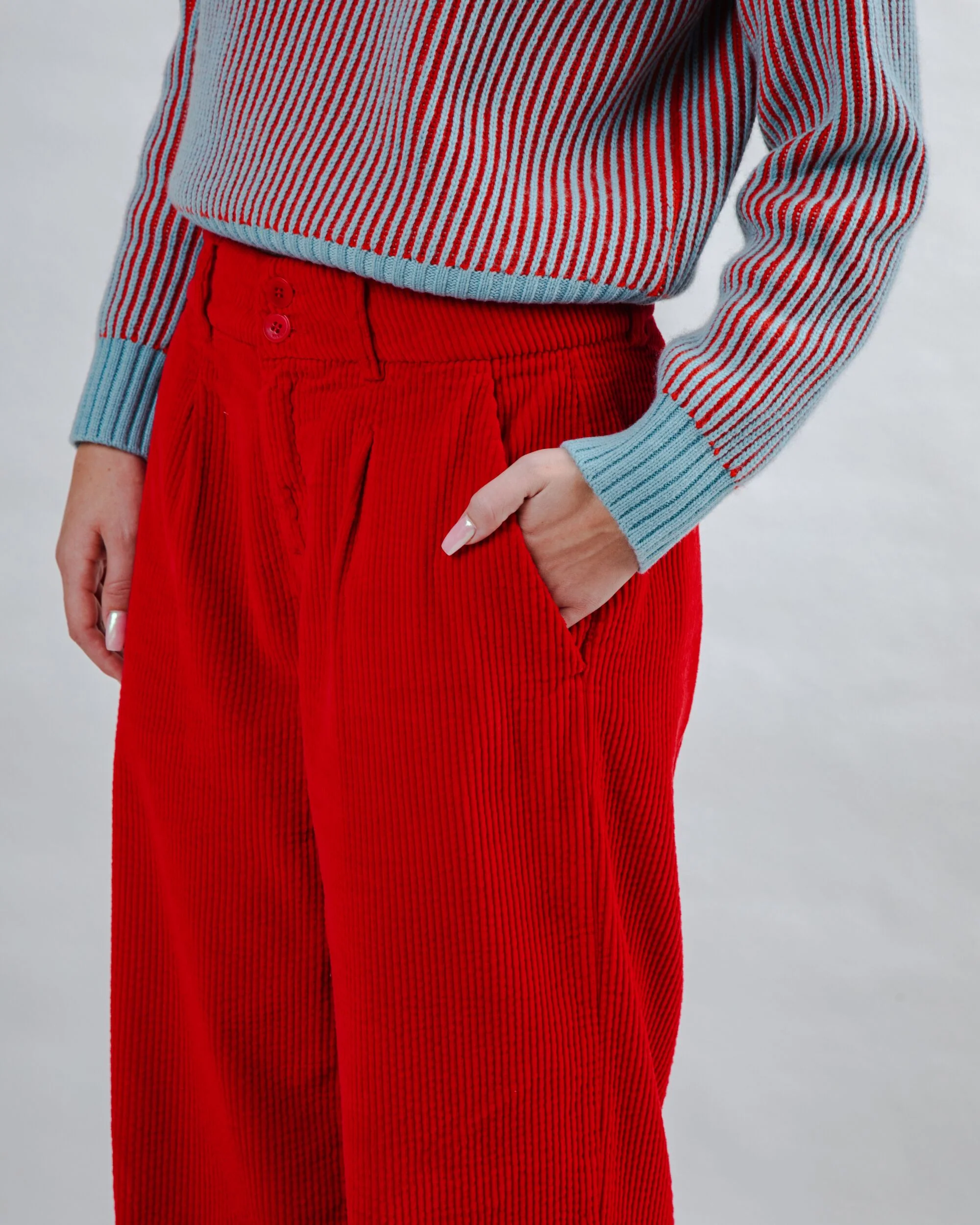 Corduroy Pleated Pants Red - Image 6