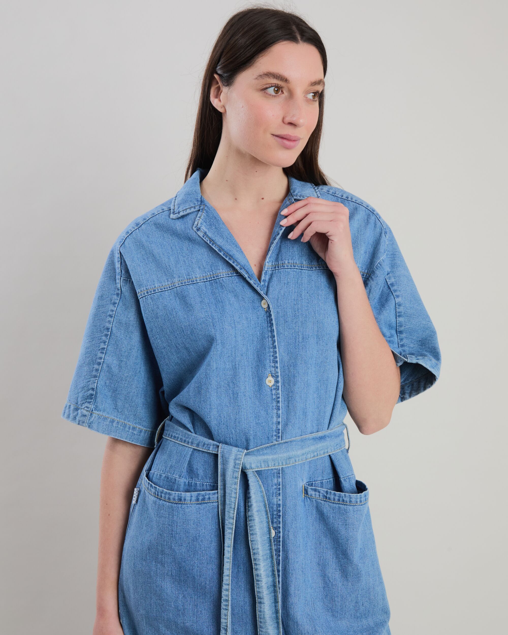 Washed Denim Shirt Dress Blue - Image 4