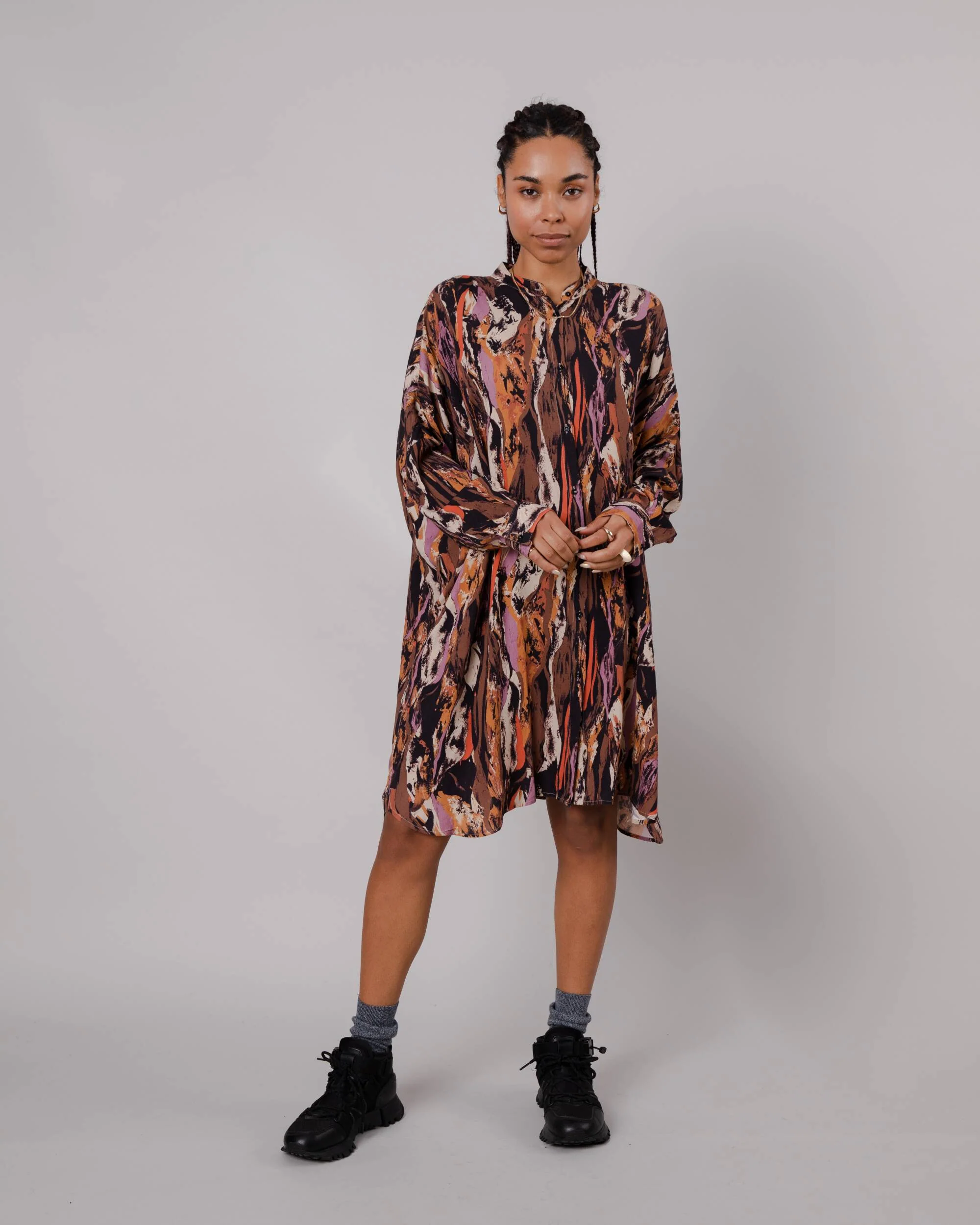 Etna Oversized Mao Dress Brown - Image 8