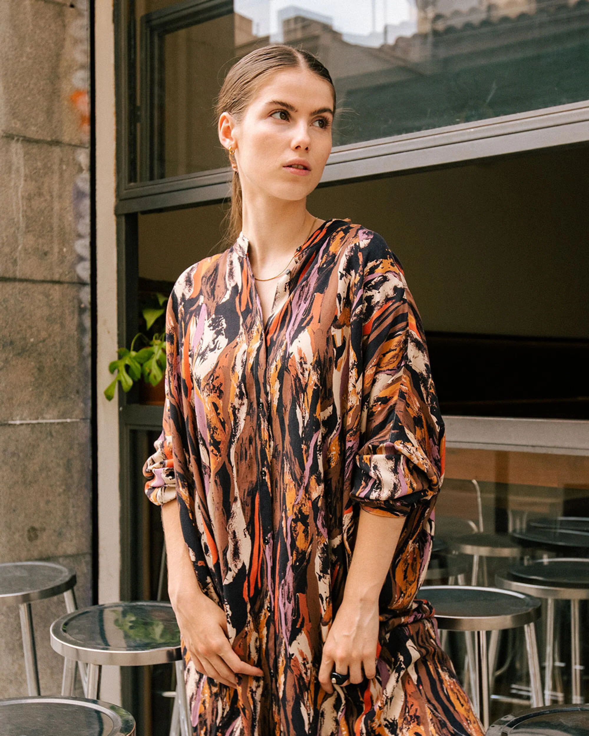 Etna Oversized Mao Dress Brown - Image 9