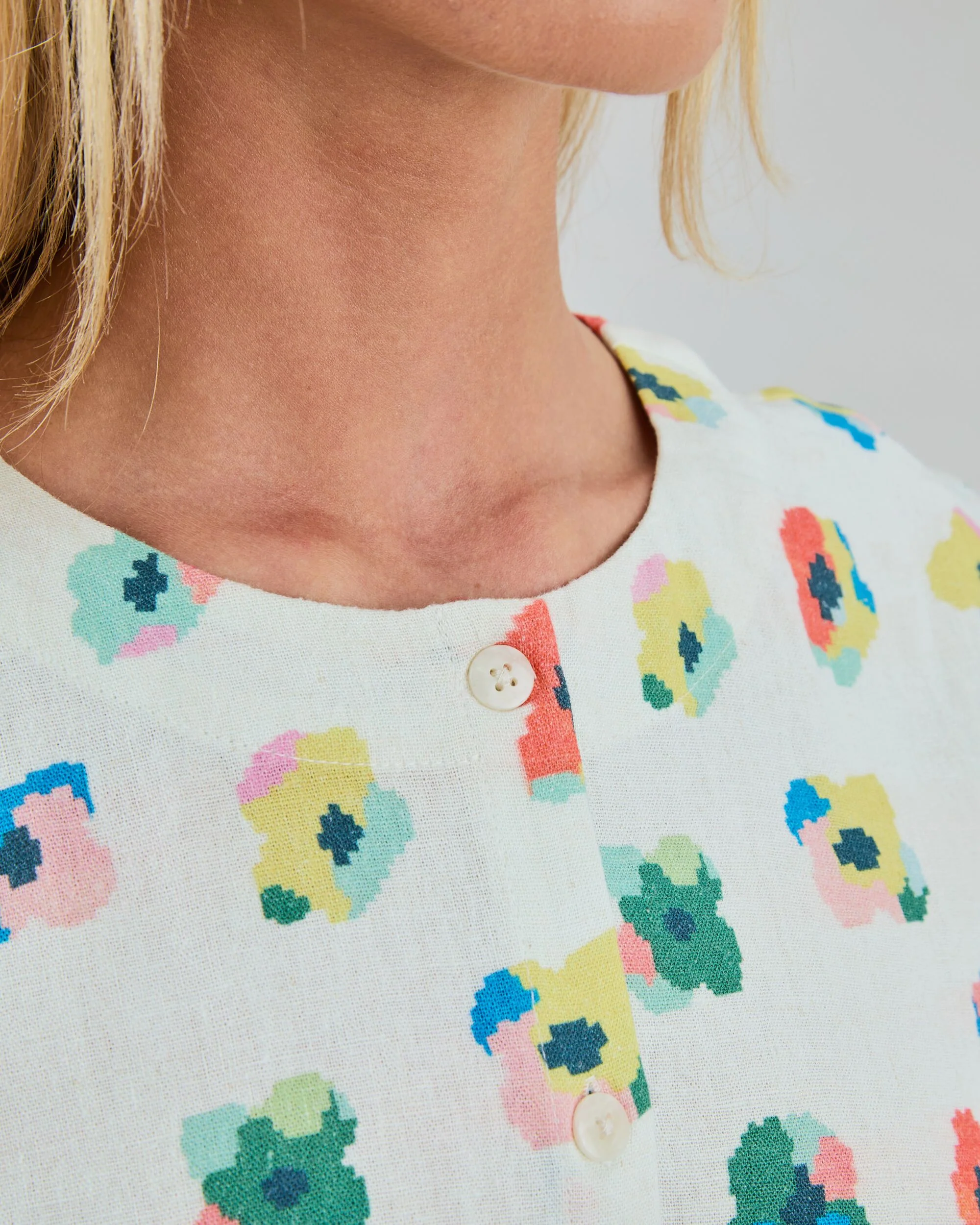 Mini Flower Button Up Blouse Ecru - Image 2