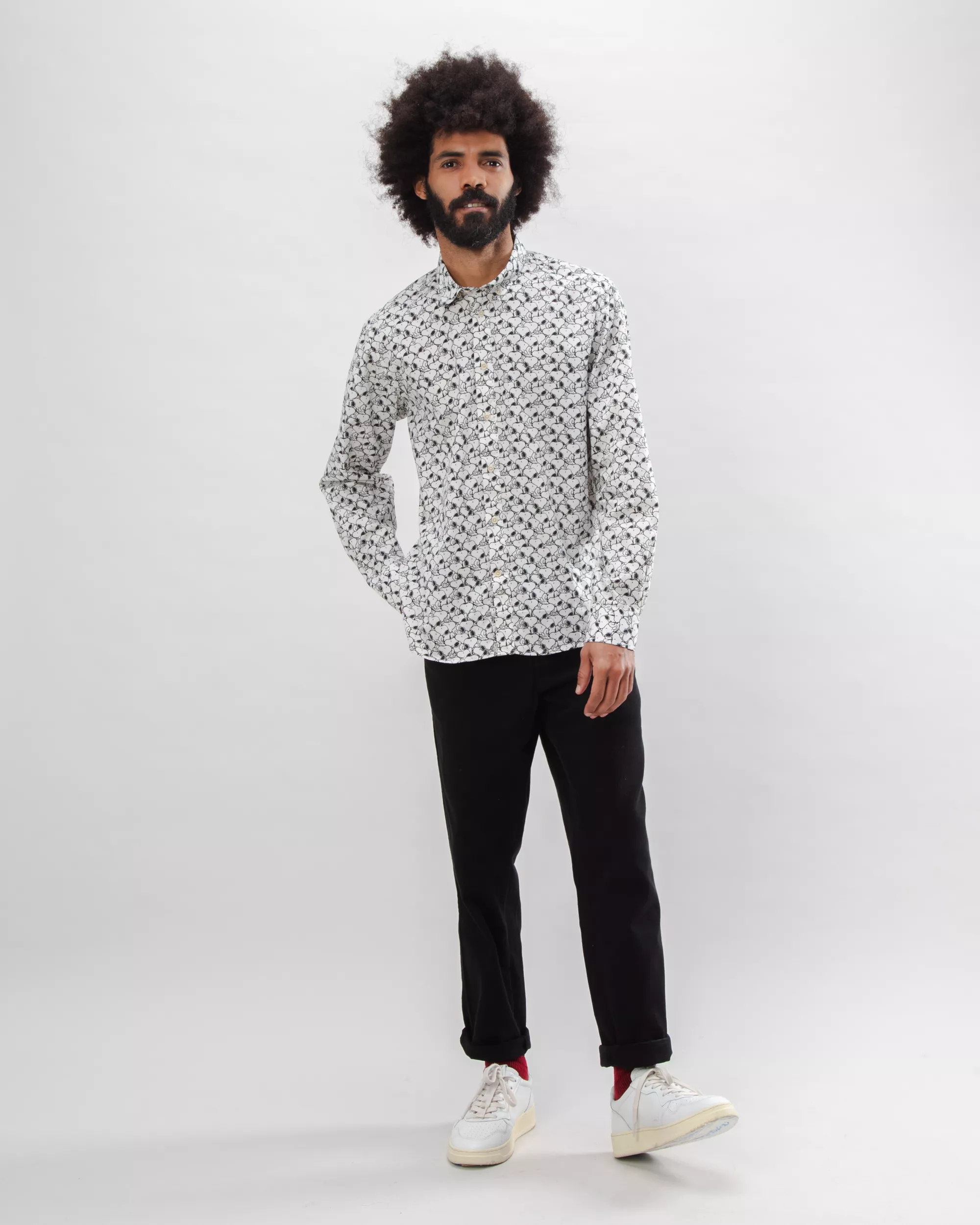 Peanuts B&W Cotton Shirt Ecru - Image 3