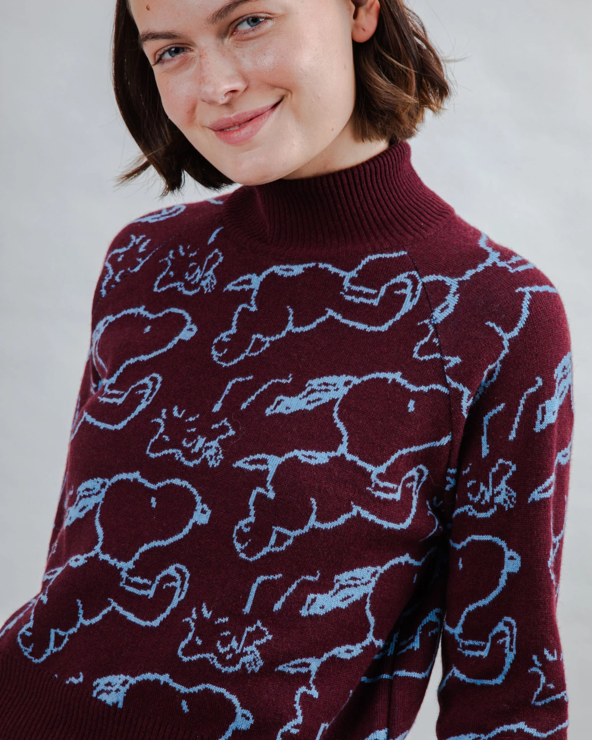 Peanuts Cropped Sweater Jacquard Chocolate