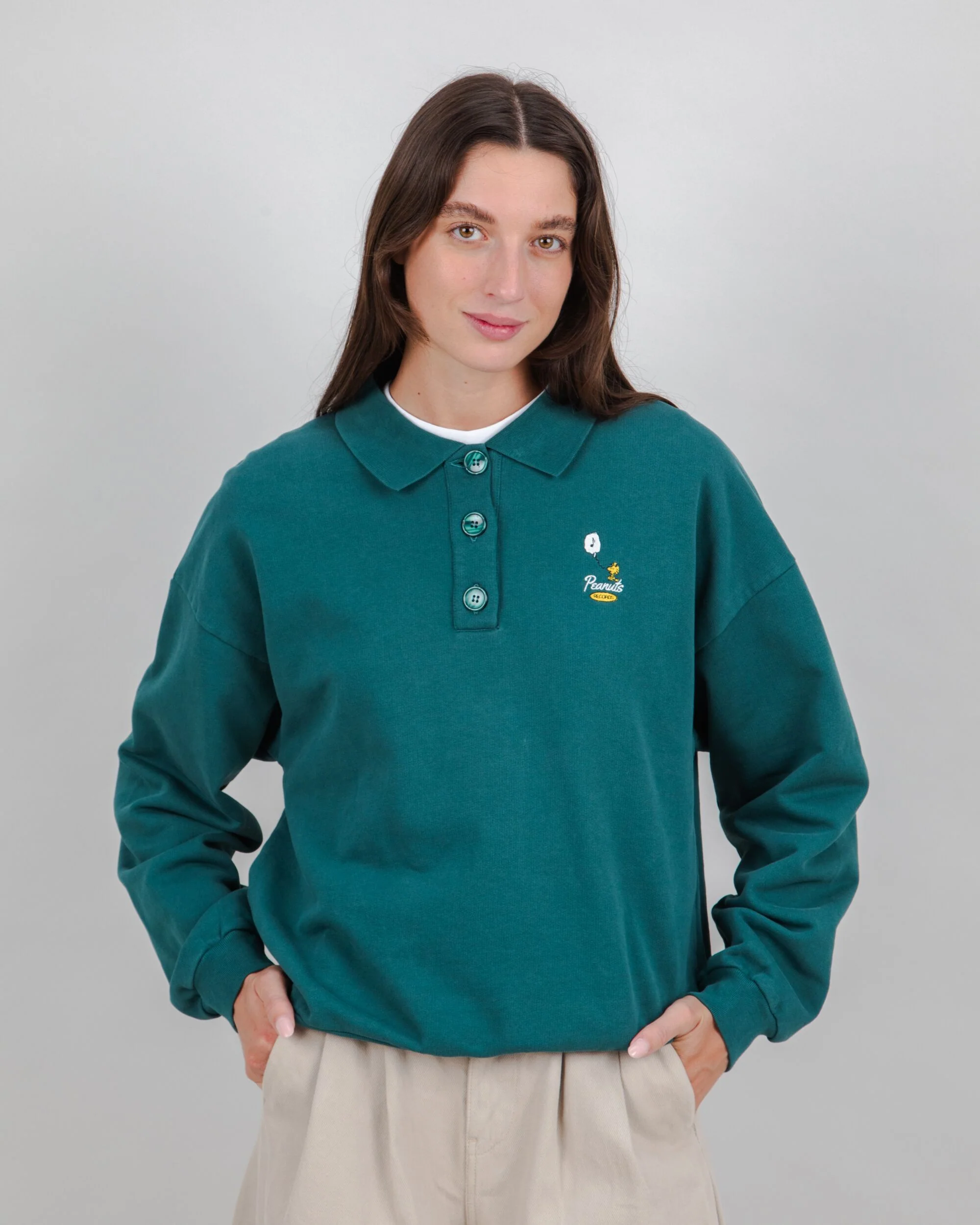 Peanuts Records Polo Sweatshirt Green - Image 2