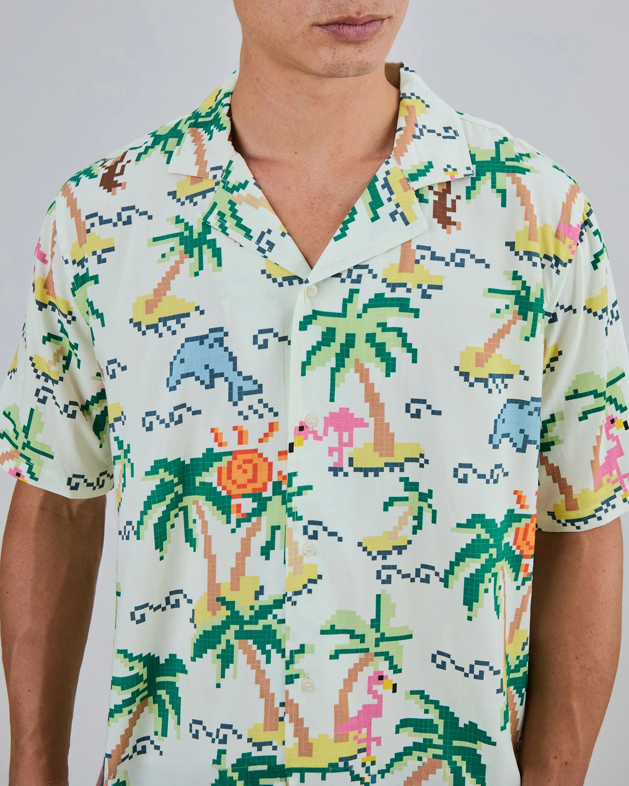 Tropical Pixel Aloha Shirt Ecru - Image 2