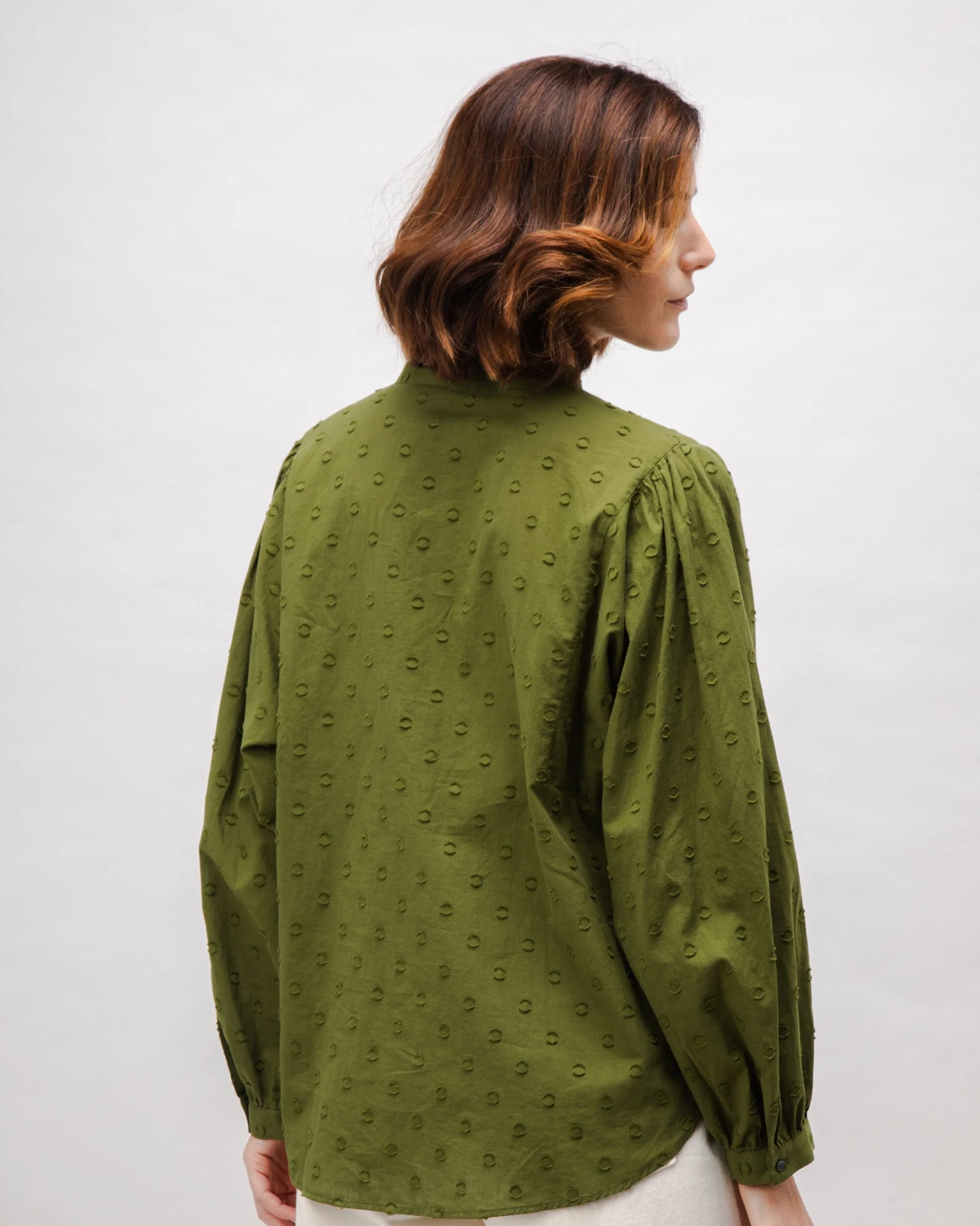 Polka Dot Romantic Cotton Blouse Green - Image 5