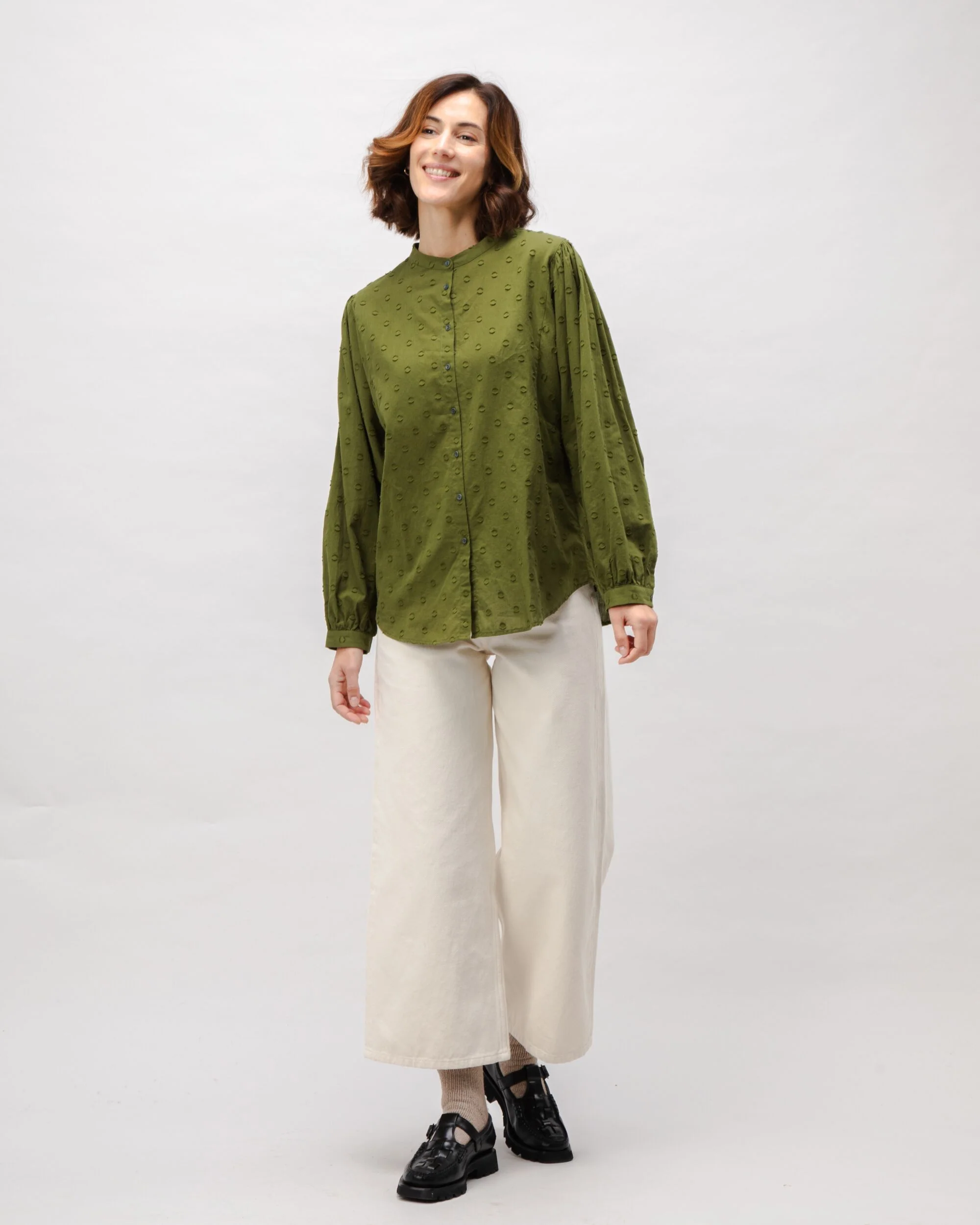 Polka Dot Romantic Cotton Blouse Green - Image 8