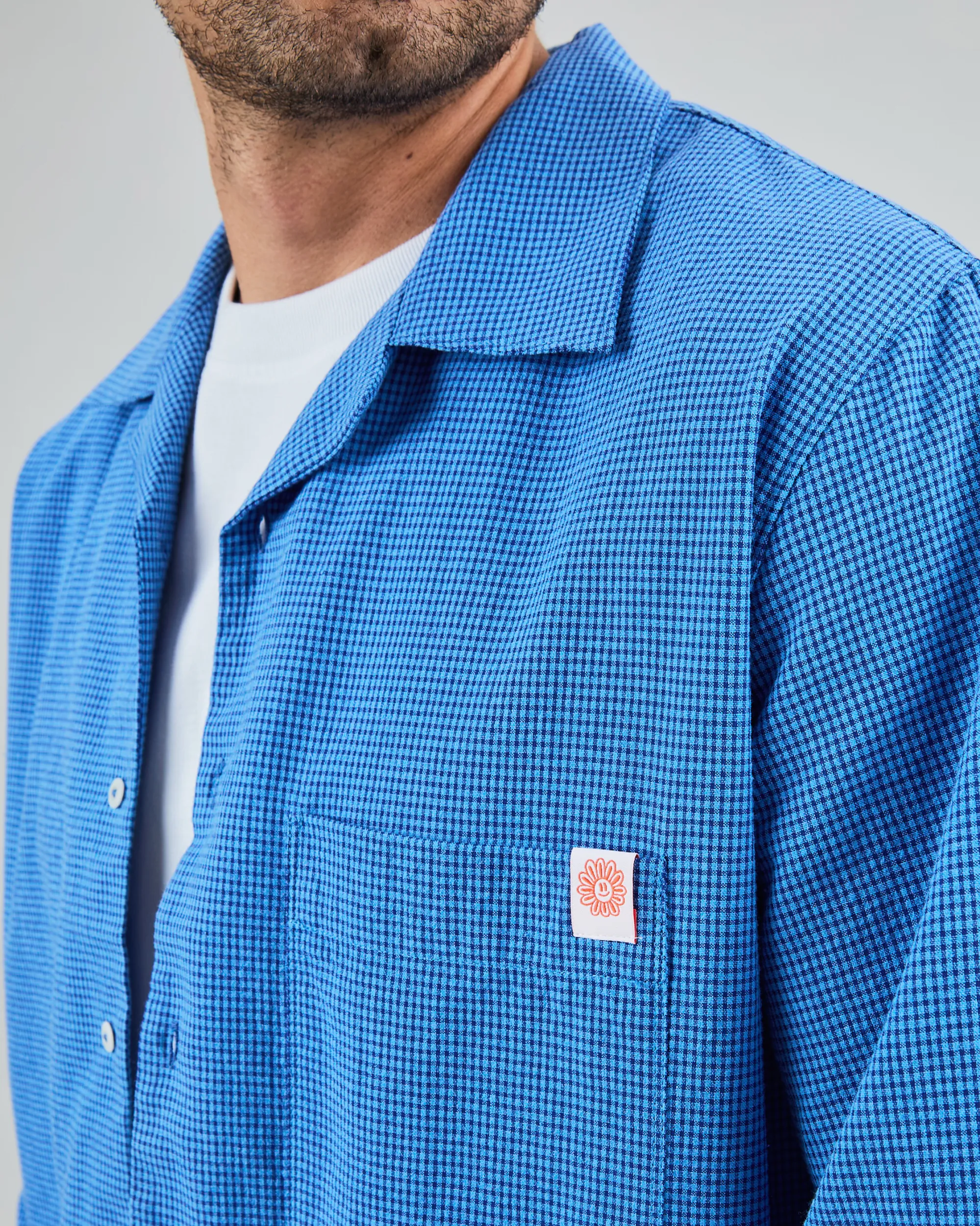 Asis Percales Daisy Checks Oversize Shirt Blue - Image 2