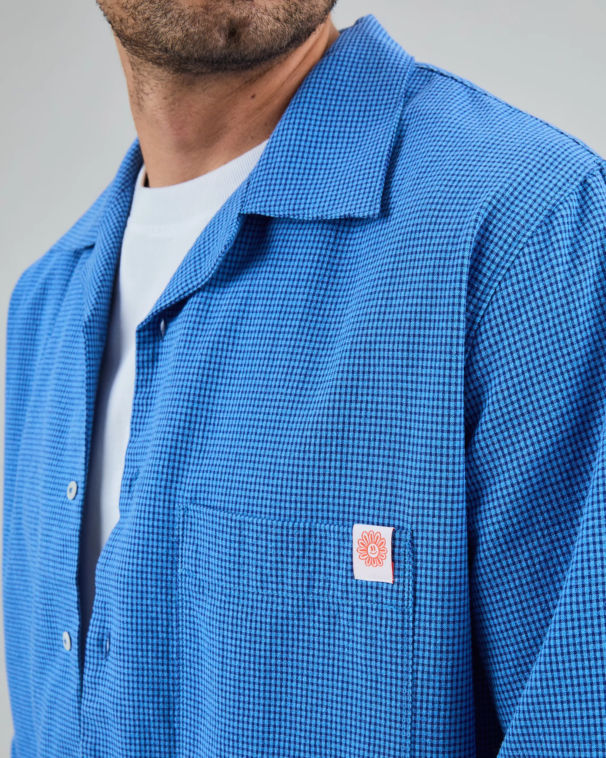 Asis Percales Daisy Checks Oversize Shirt Blue - Image 4