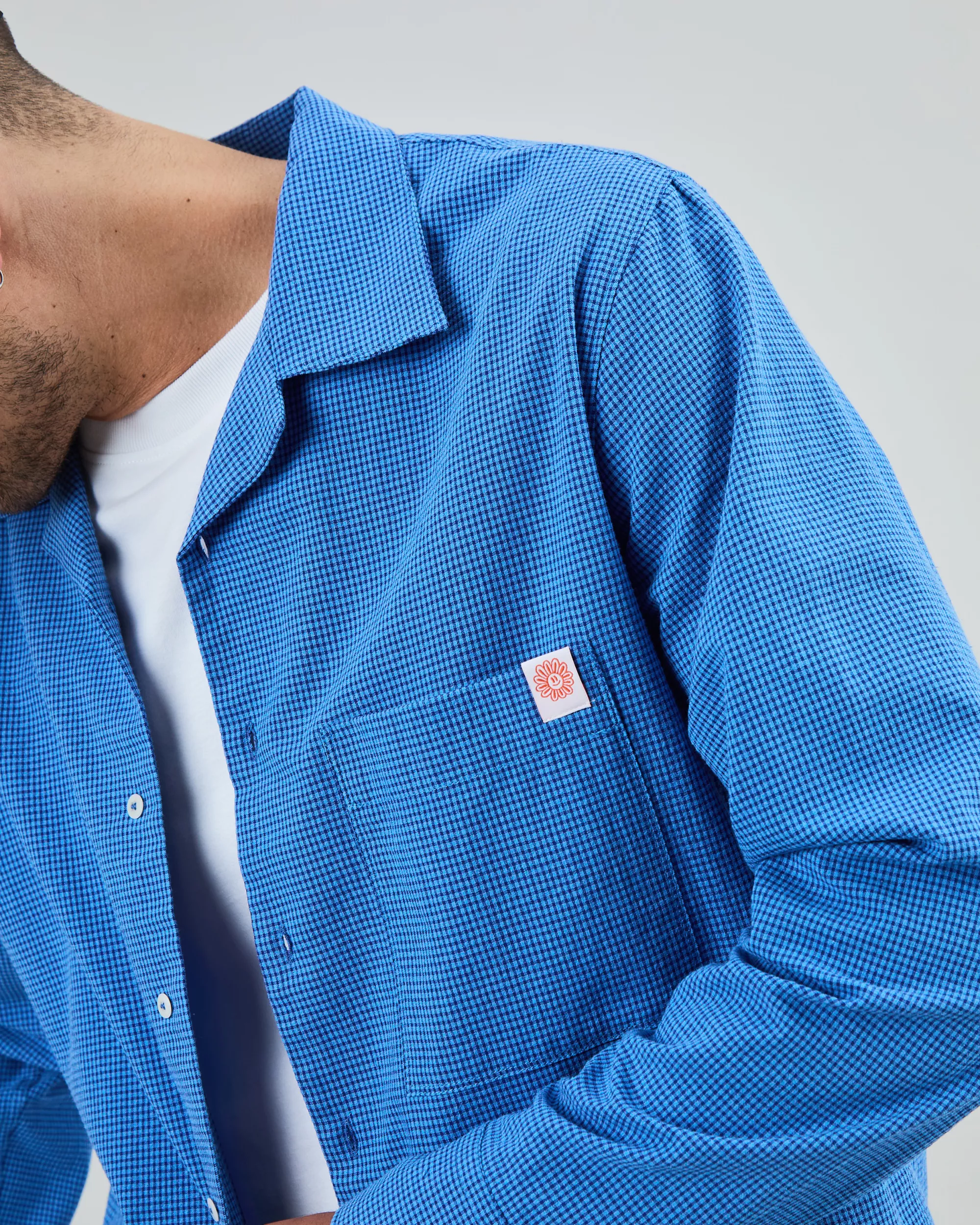 Asis Percales Daisy Checks Oversize Shirt Blue - Image 8