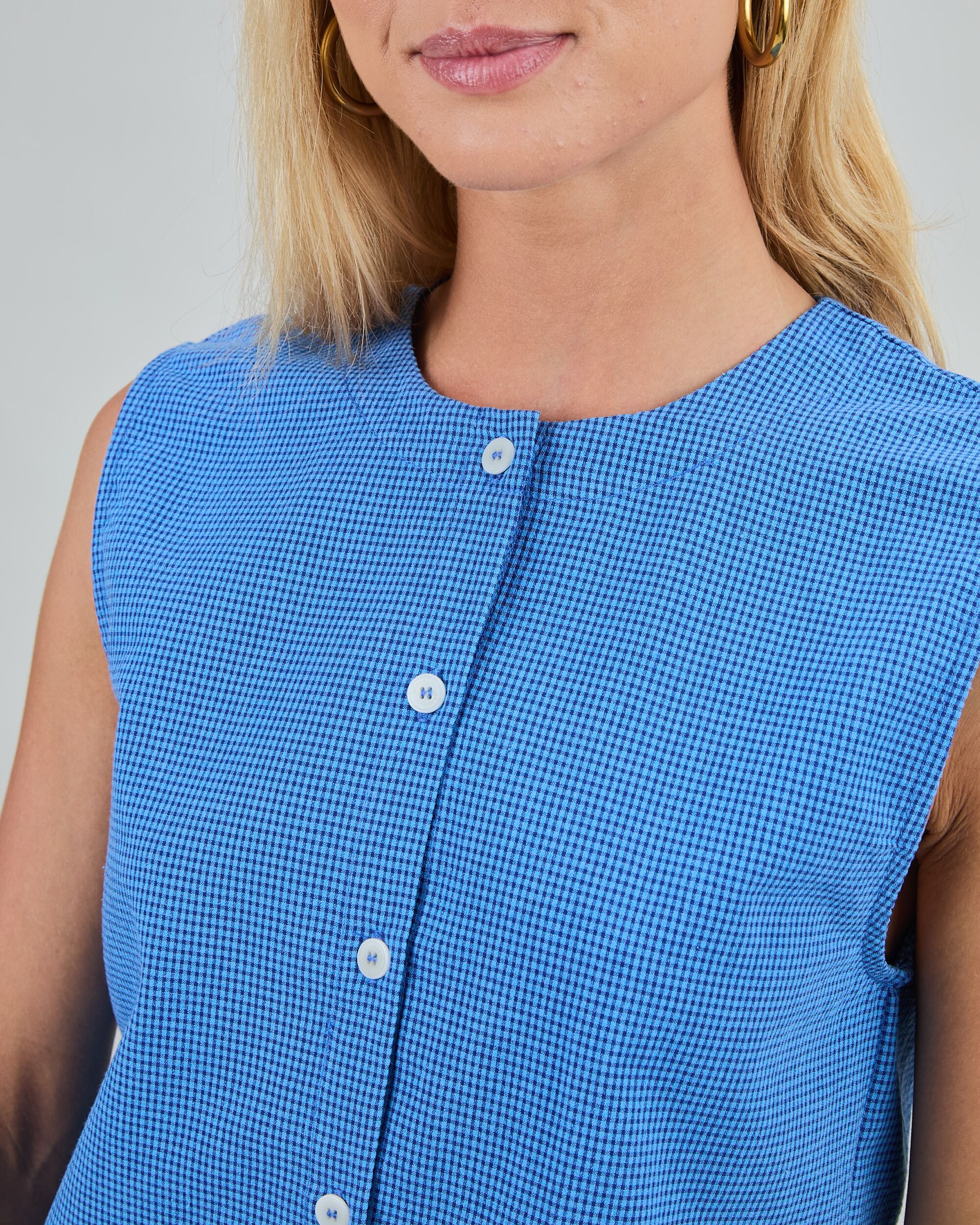 Checks Button Up Blouse Blue - Image 4