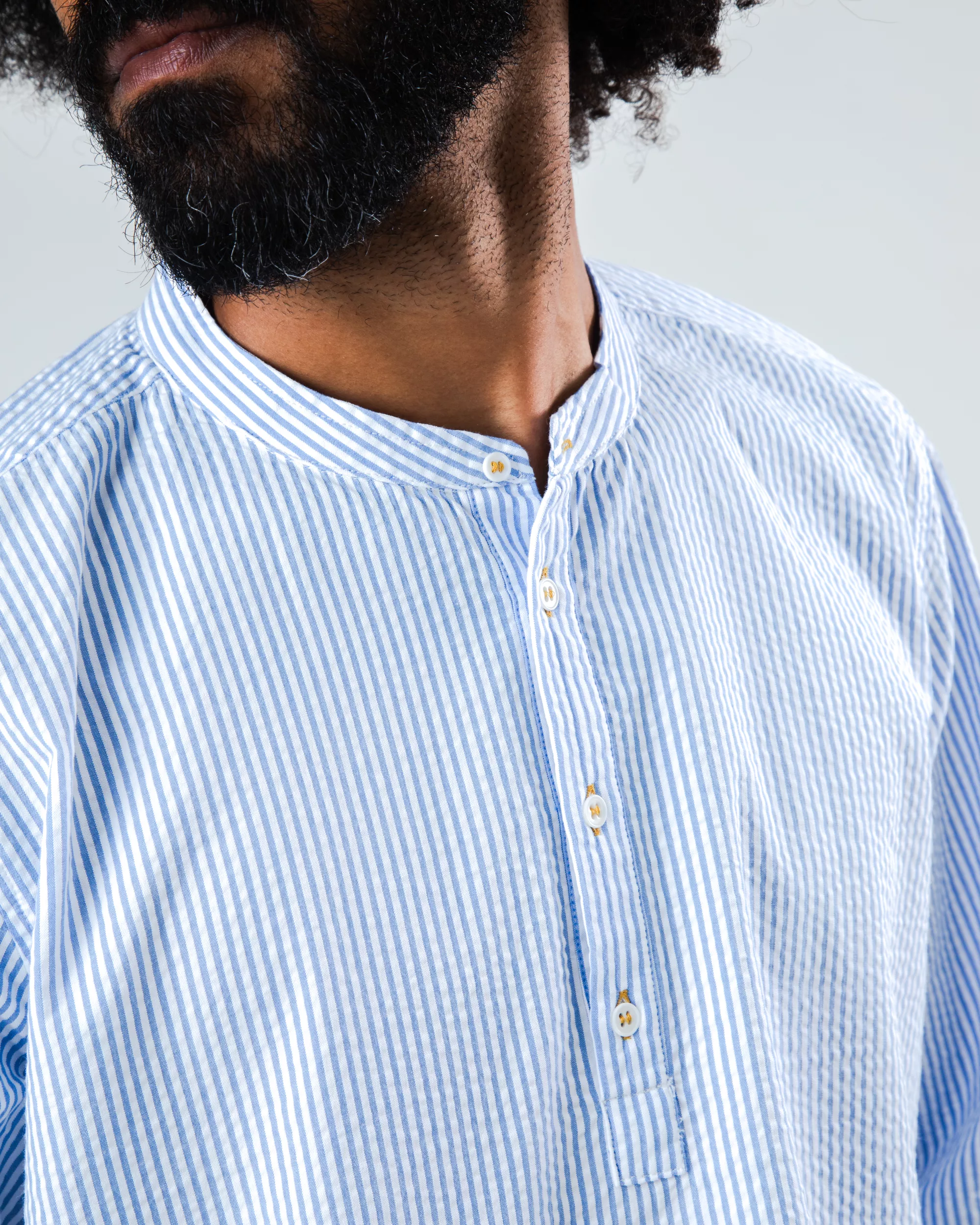 Seersucker Henley Shirt Blue - Image 2