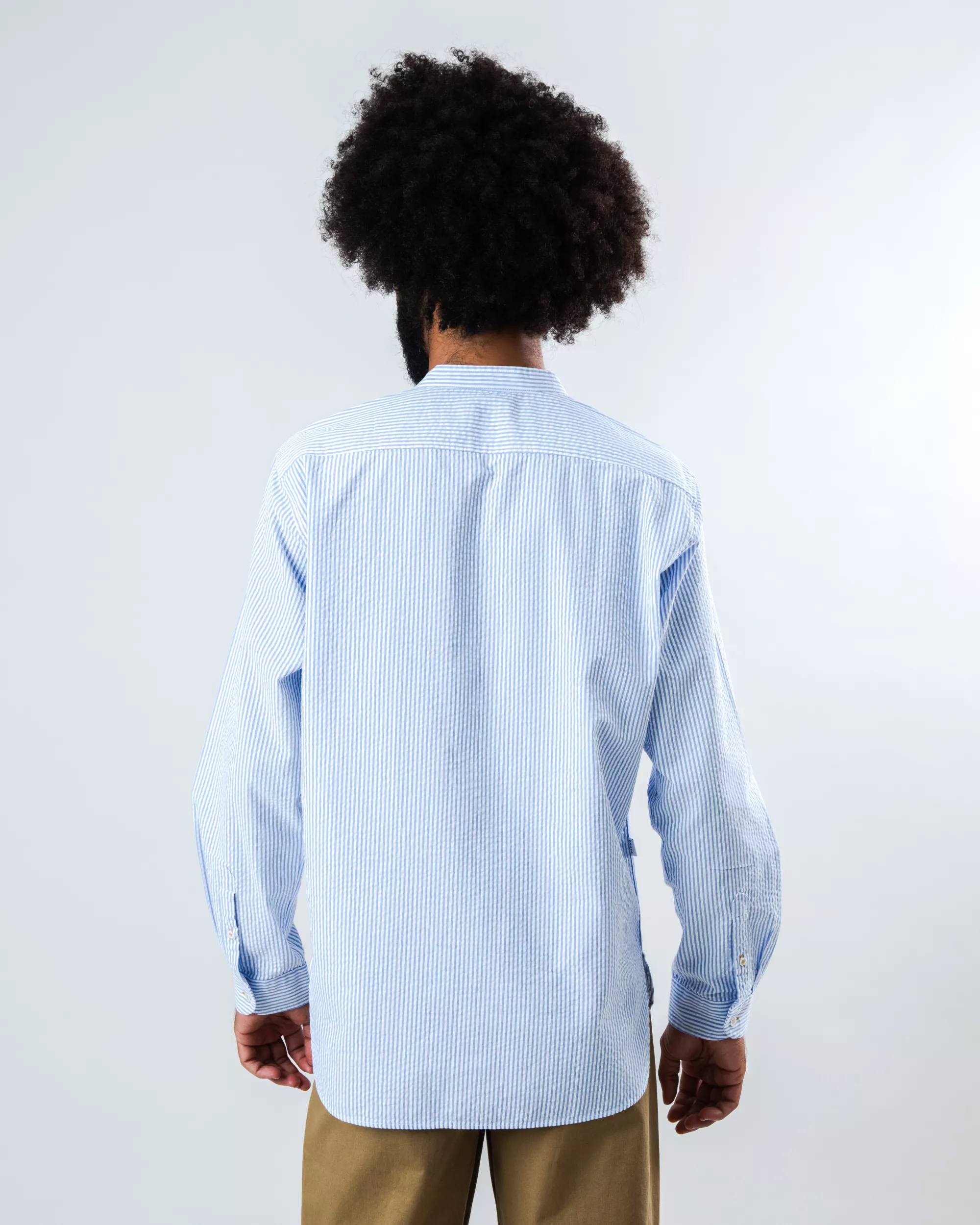 Seersucker Henley Shirt Blue - Image 5