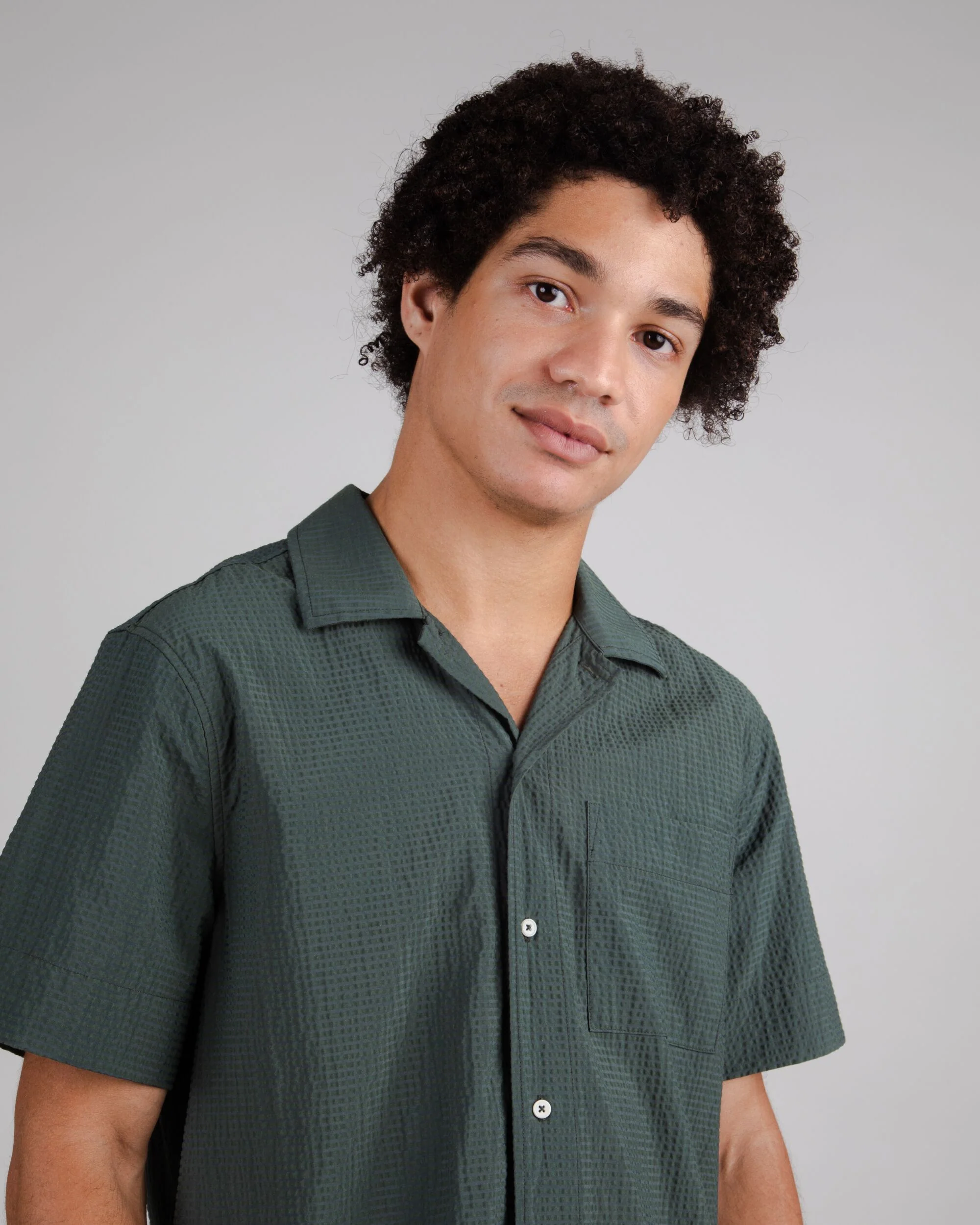 Seersucker Cotton Overshirt Dark Green - Image 3