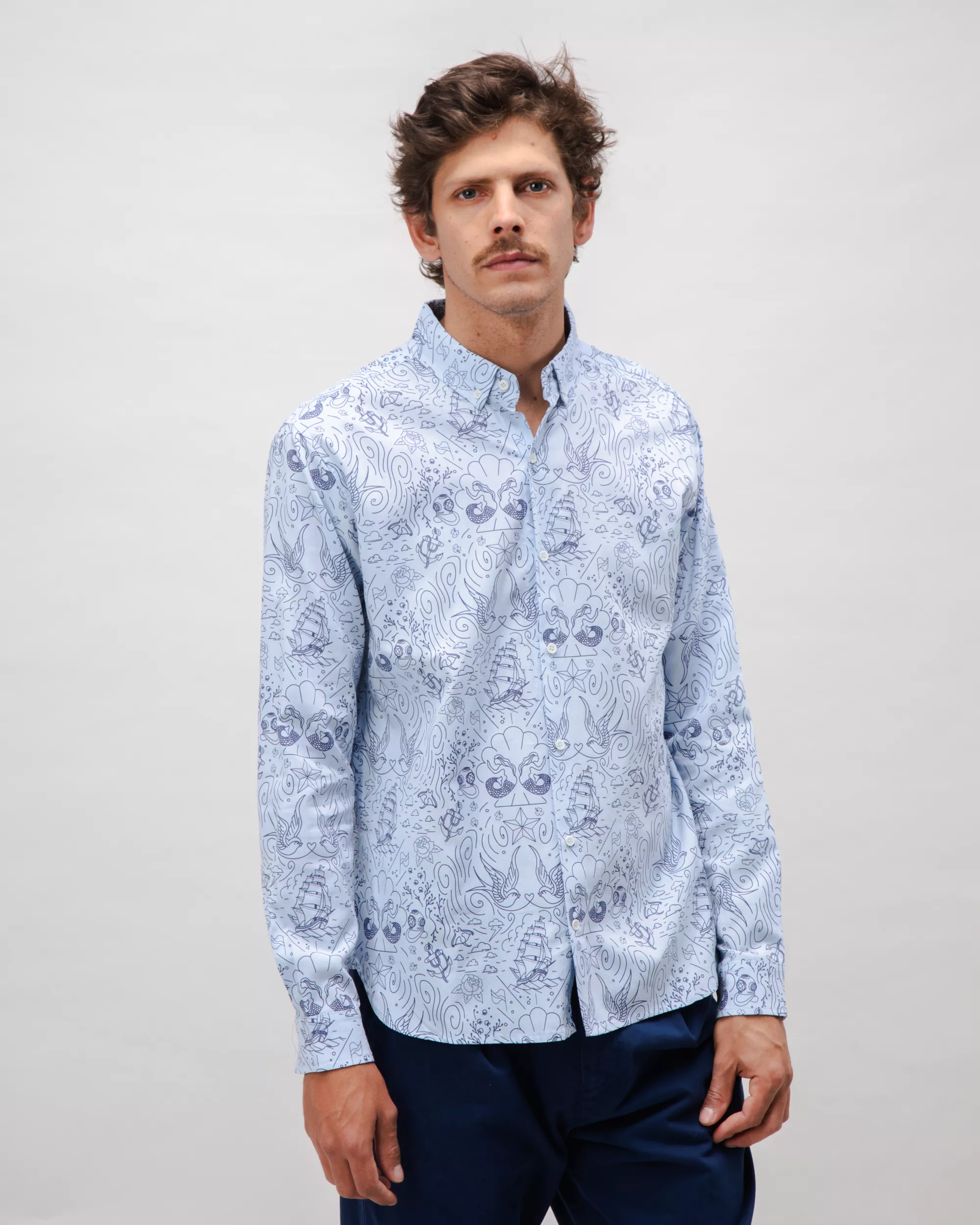 Seven Seas Oxford Cotton Shirt Blue - Image 2