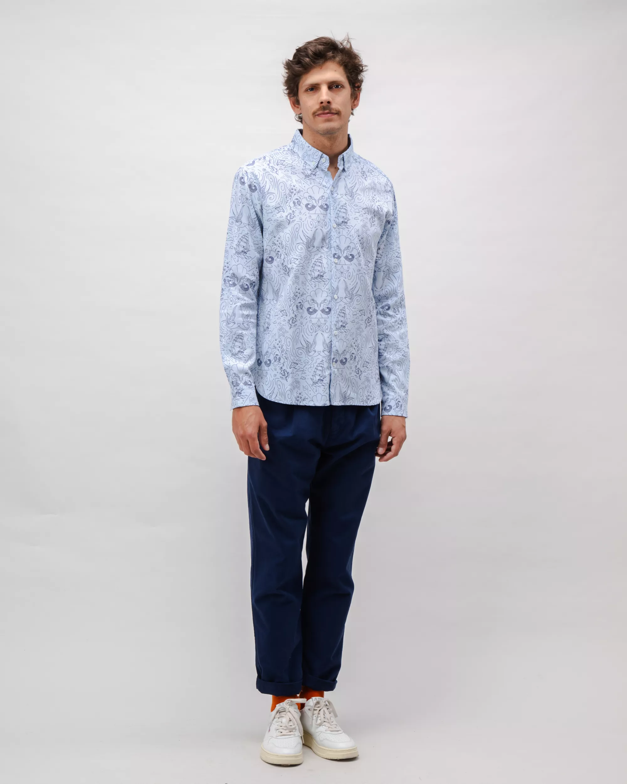 Seven Seas Oxford Cotton Shirt Blue - Image 3