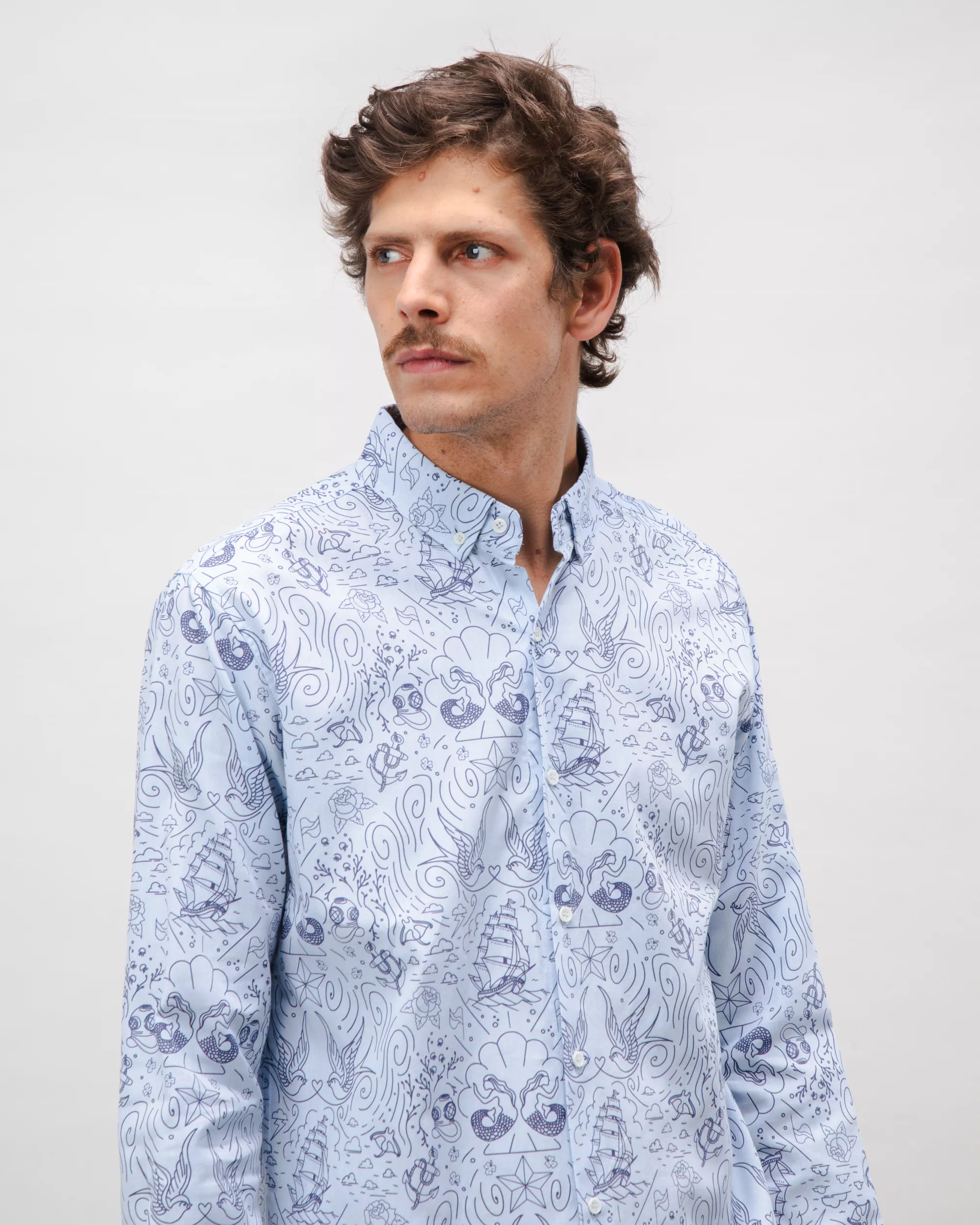 Seven Seas Oxford Cotton Shirt Blue - Image 4