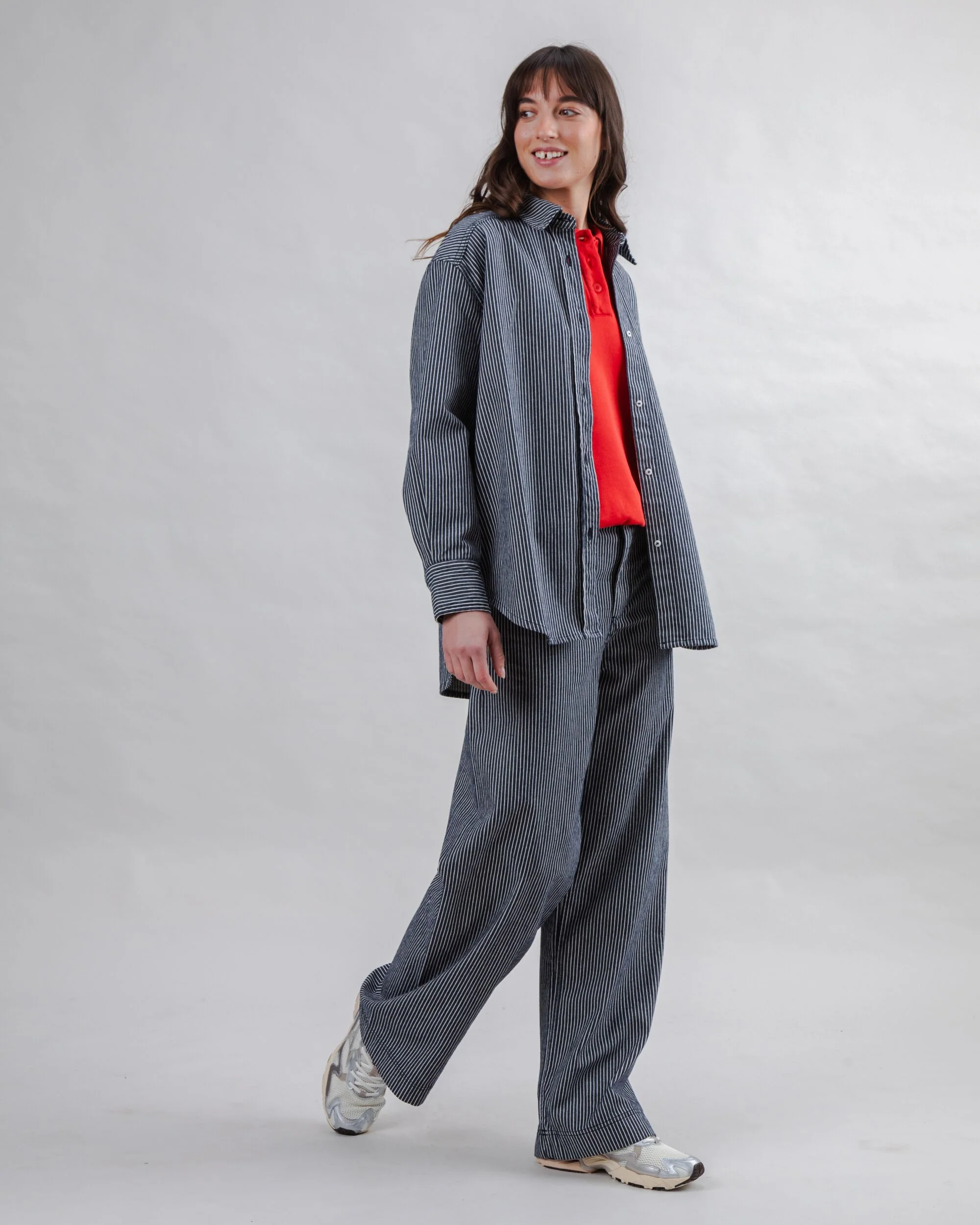 Striped Denim Long Overshirt - Image 3