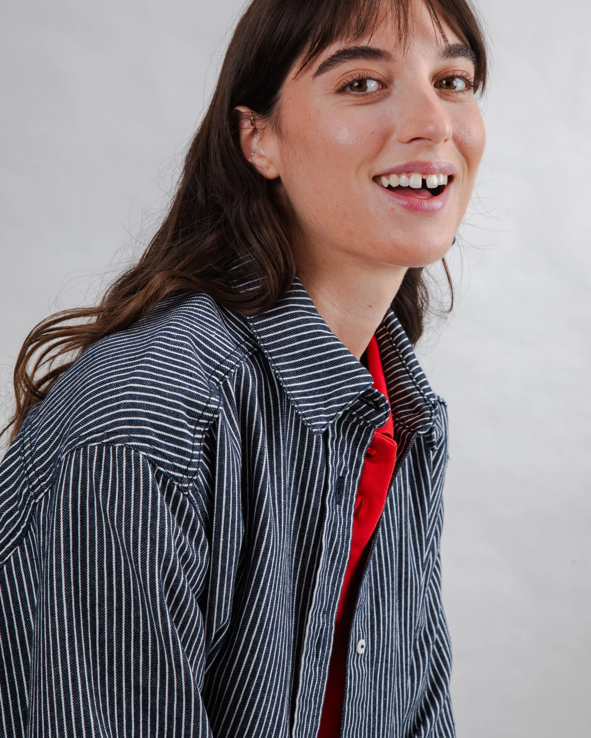 Striped Denim Long Overshirt - Image 4