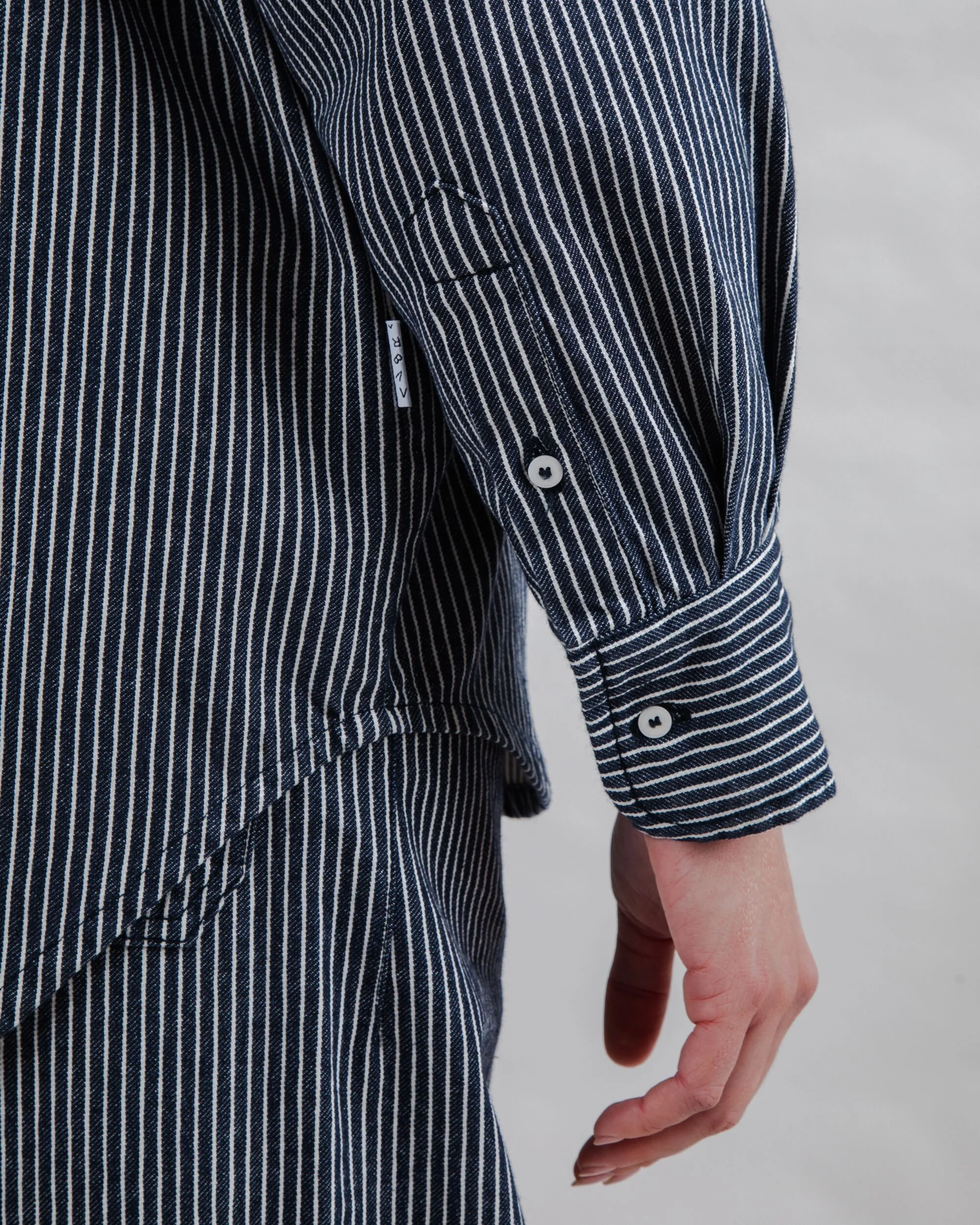 Striped Denim Long Overshirt - Image 6