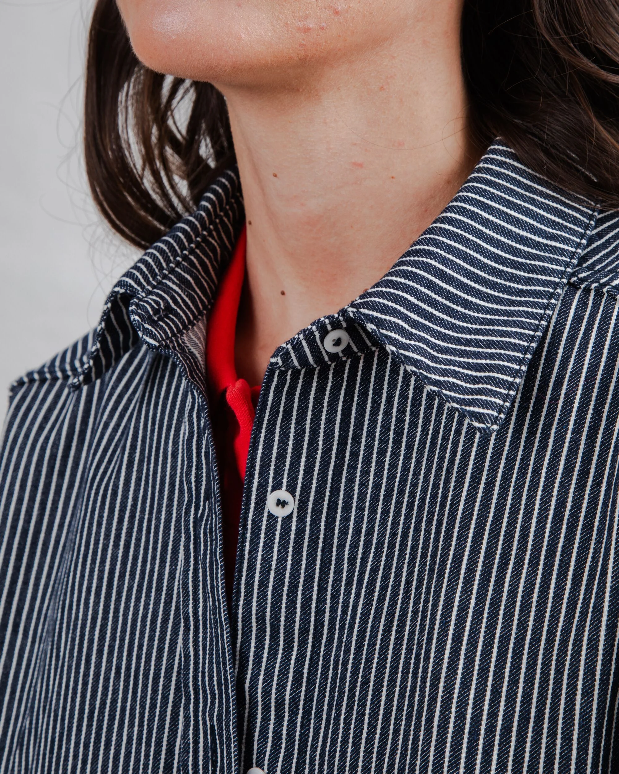 Striped Denim Long Overshirt - Image 7