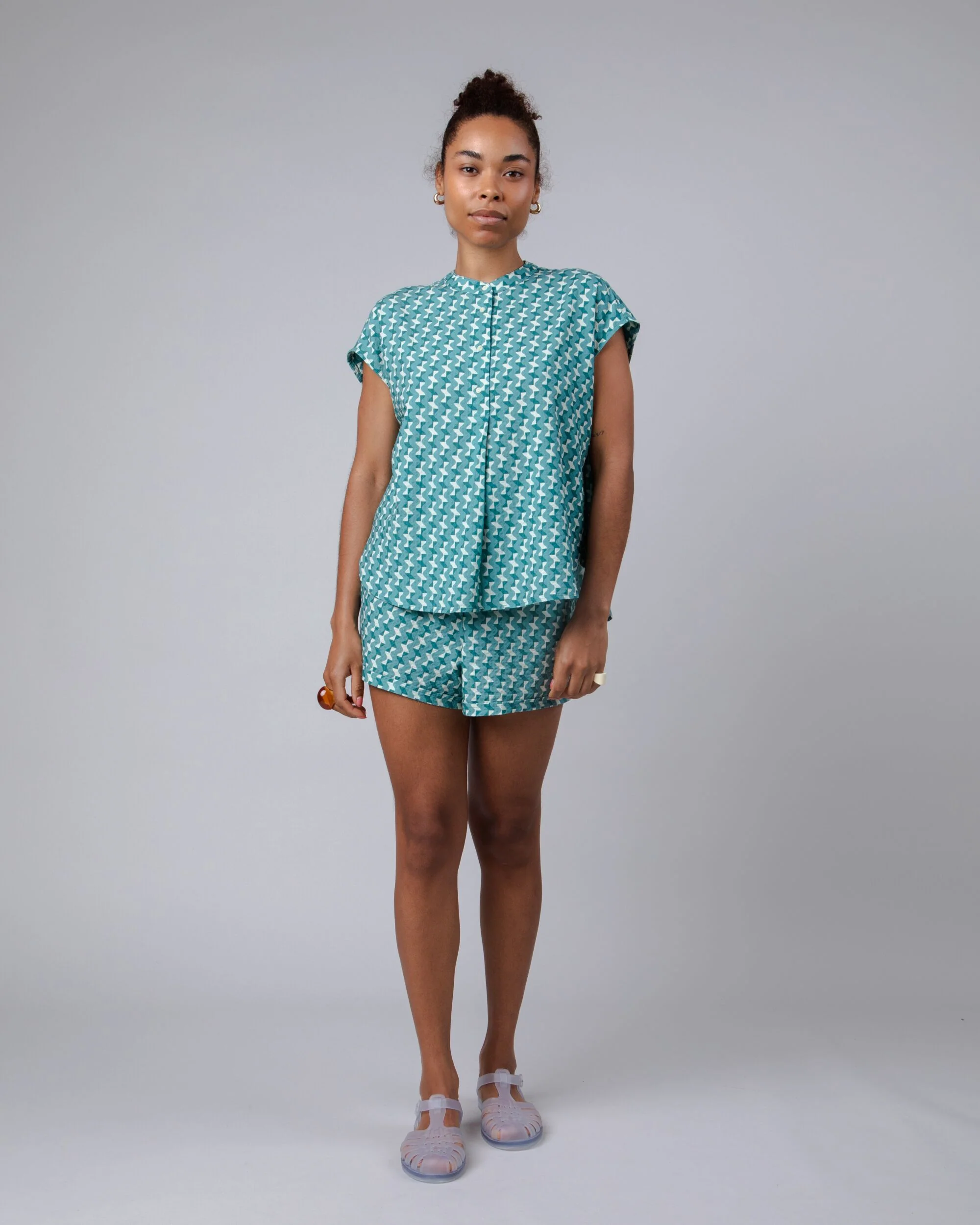 Tiles Mao Blouse Blue - Image 2